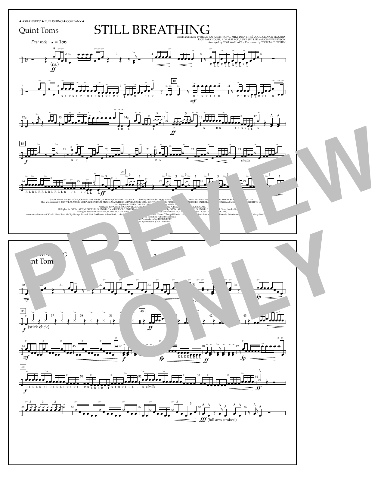 Tom Wallace Still Breathing - Quint-Toms Sheet Music Notes & Chords for Marching Band - Download or Print PDF