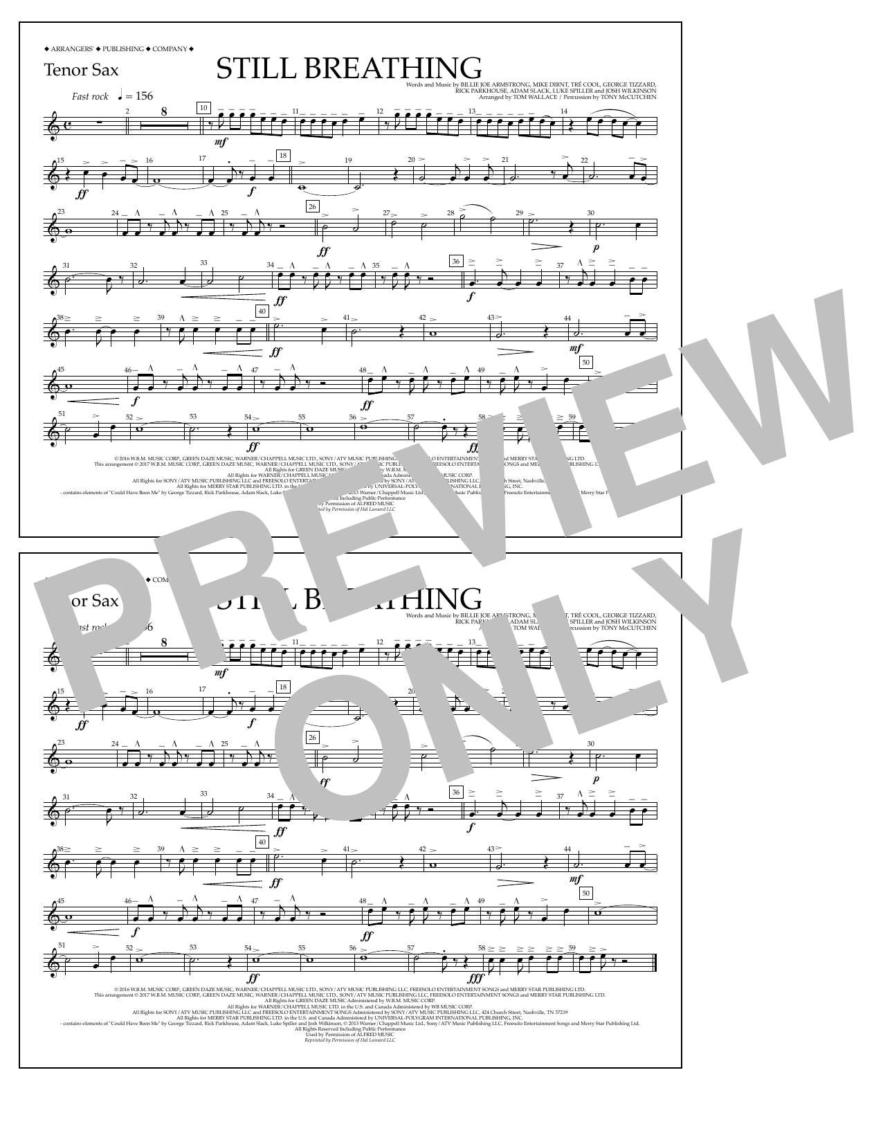 Tom Wallace Still Breathing - Tenor Sax Sheet Music Notes & Chords for Marching Band - Download or Print PDF