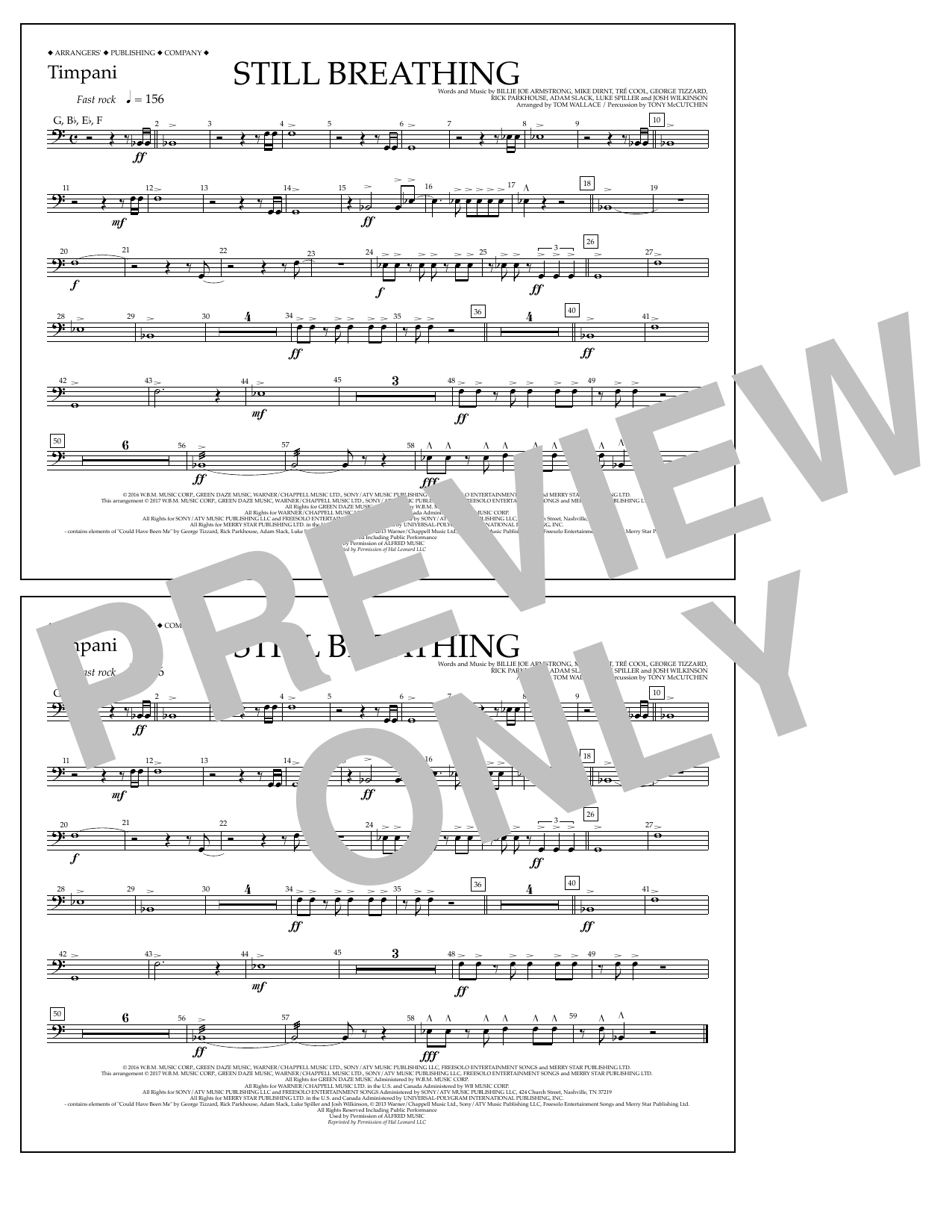 Tom Wallace Still Breathing - Timpani Sheet Music Notes & Chords for Marching Band - Download or Print PDF