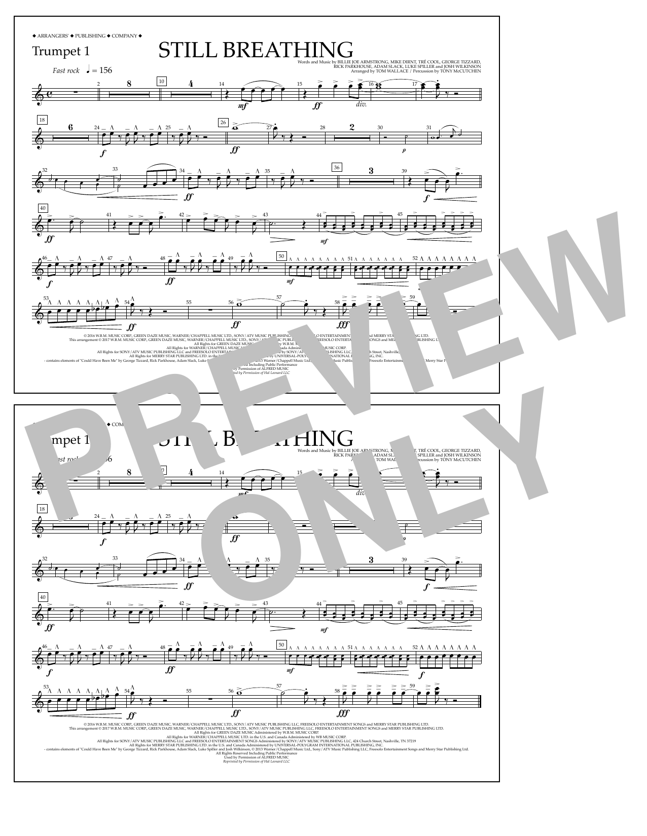 Tom Wallace Still Breathing - Trumpet 1 Sheet Music Notes & Chords for Marching Band - Download or Print PDF