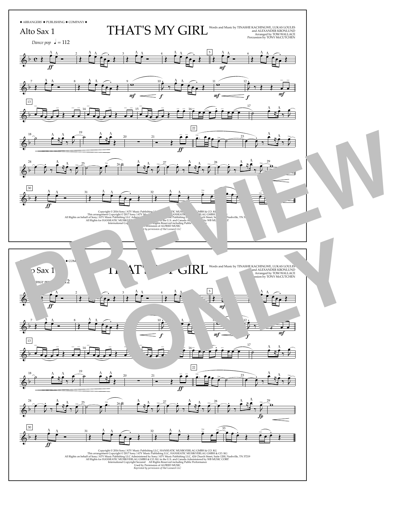 Tom Wallace That's My Girl - Alto Sax 1 Sheet Music Notes & Chords for Marching Band - Download or Print PDF