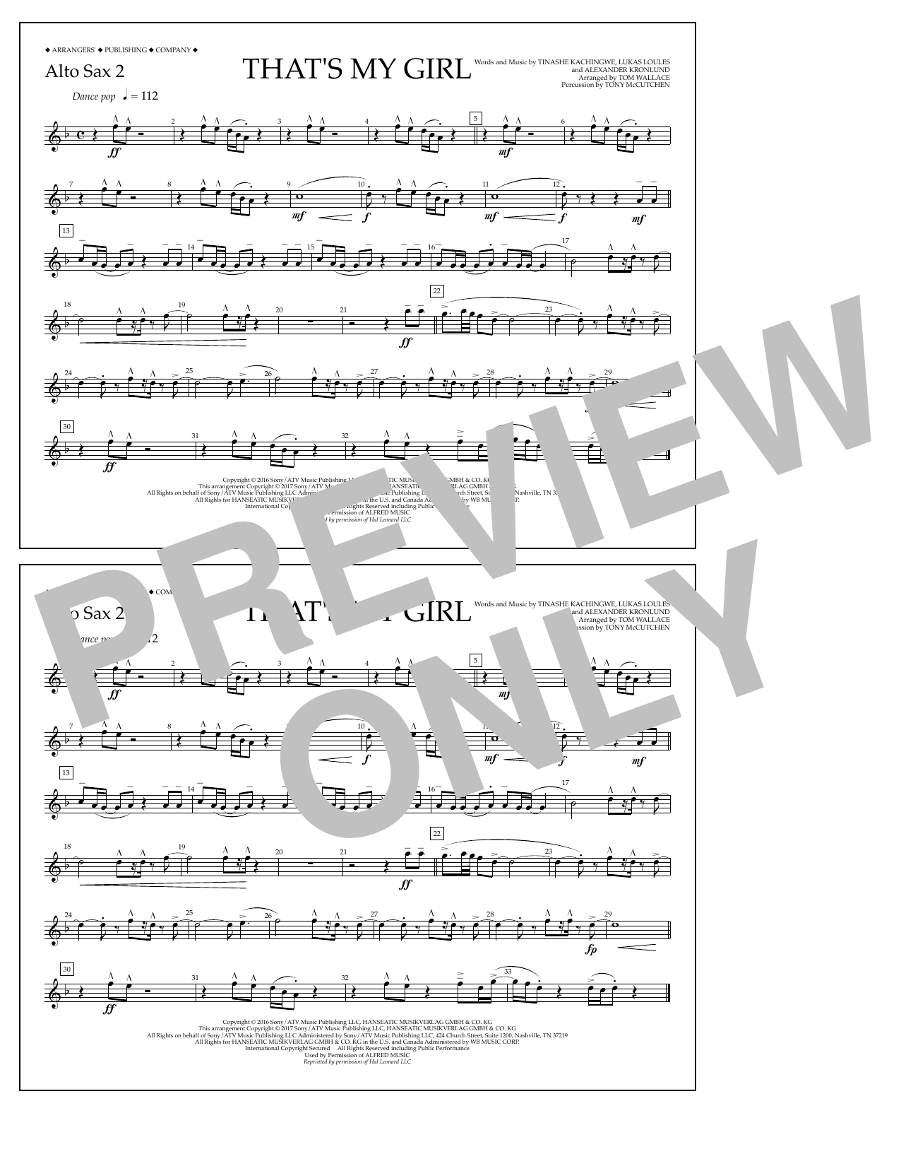 Tom Wallace That's My Girl - Alto Sax 2 Sheet Music Notes & Chords for Marching Band - Download or Print PDF