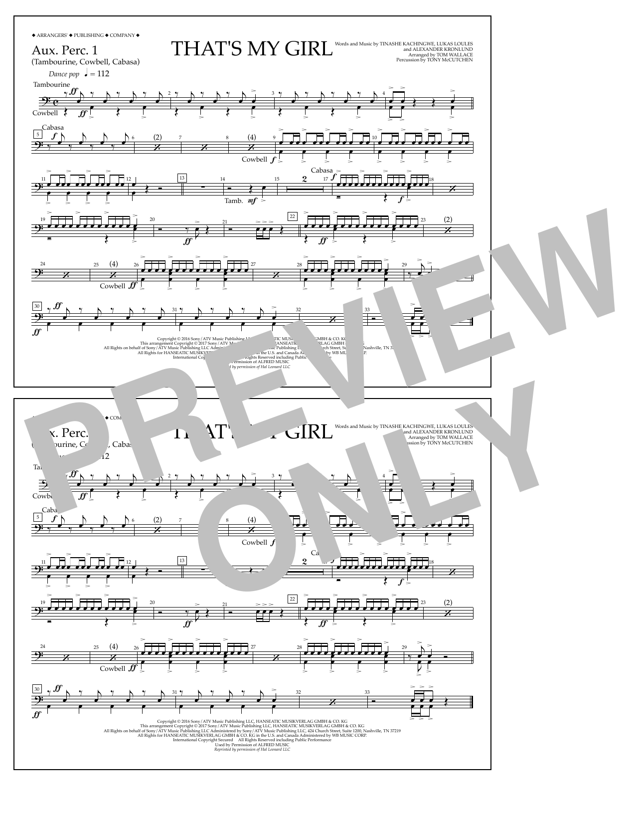 Tom Wallace That's My Girl - Aux. Perc. 1 Sheet Music Notes & Chords for Marching Band - Download or Print PDF