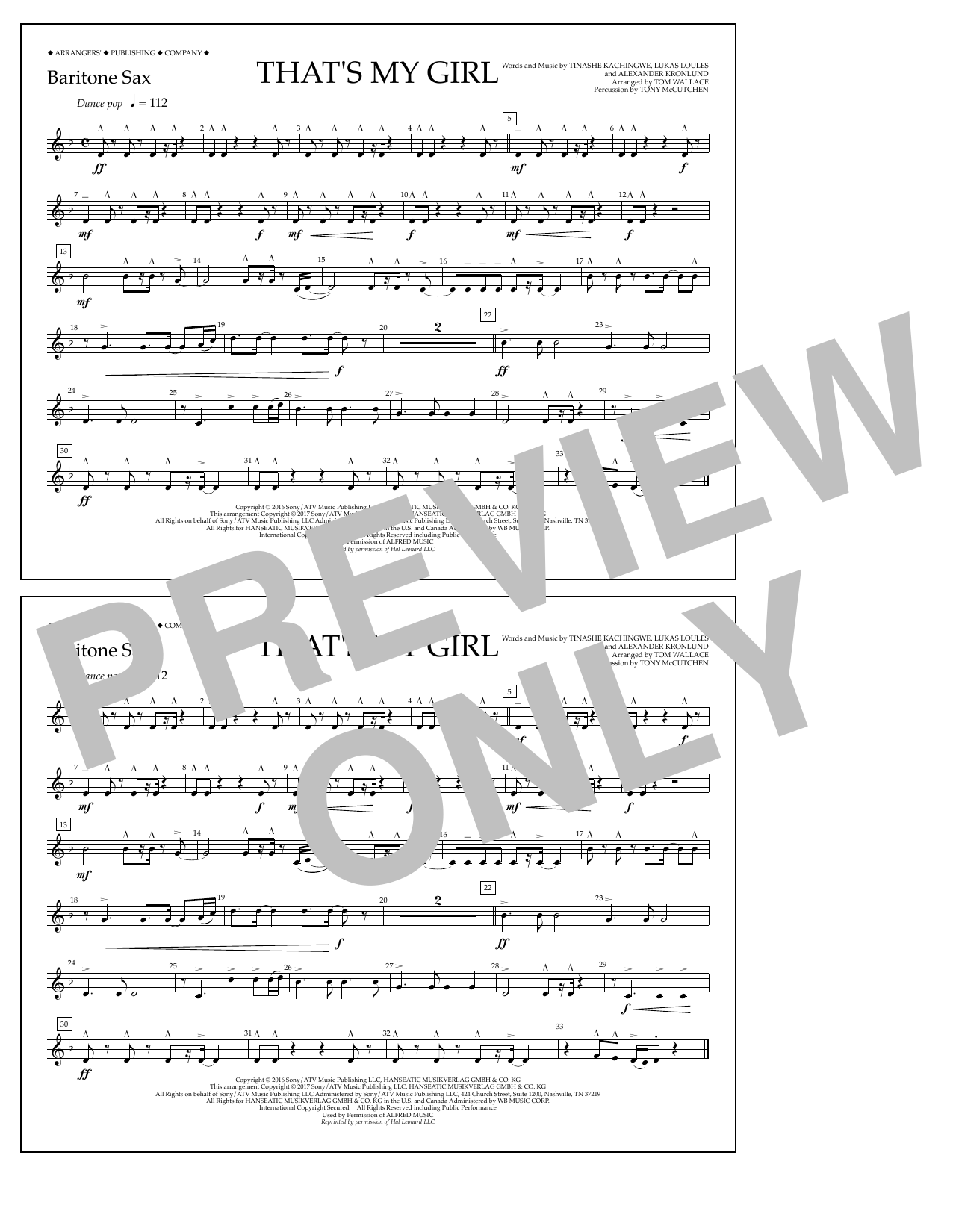 Tom Wallace That's My Girl - Baritone Sax Sheet Music Notes & Chords for Marching Band - Download or Print PDF