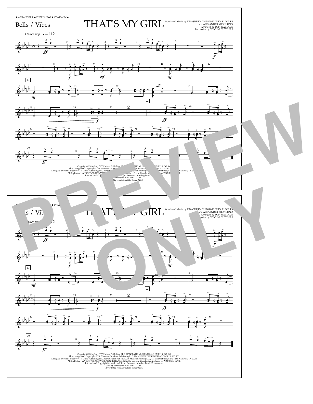 Tom Wallace That's My Girl - Bells/Vibes Sheet Music Notes & Chords for Marching Band - Download or Print PDF