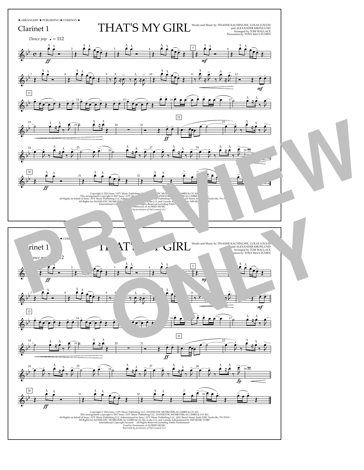 Tom Wallace That's My Girl - Clarinet 1 Sheet Music Notes & Chords for Marching Band - Download or Print PDF