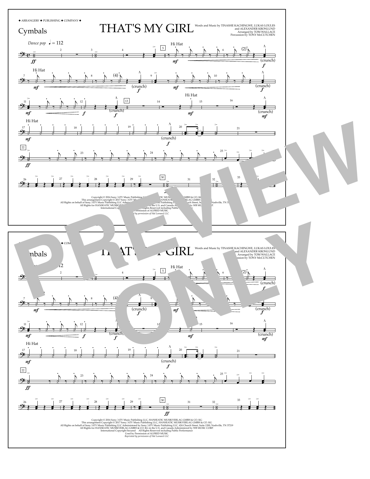 Tom Wallace That's My Girl - Cymbals Sheet Music Notes & Chords for Marching Band - Download or Print PDF