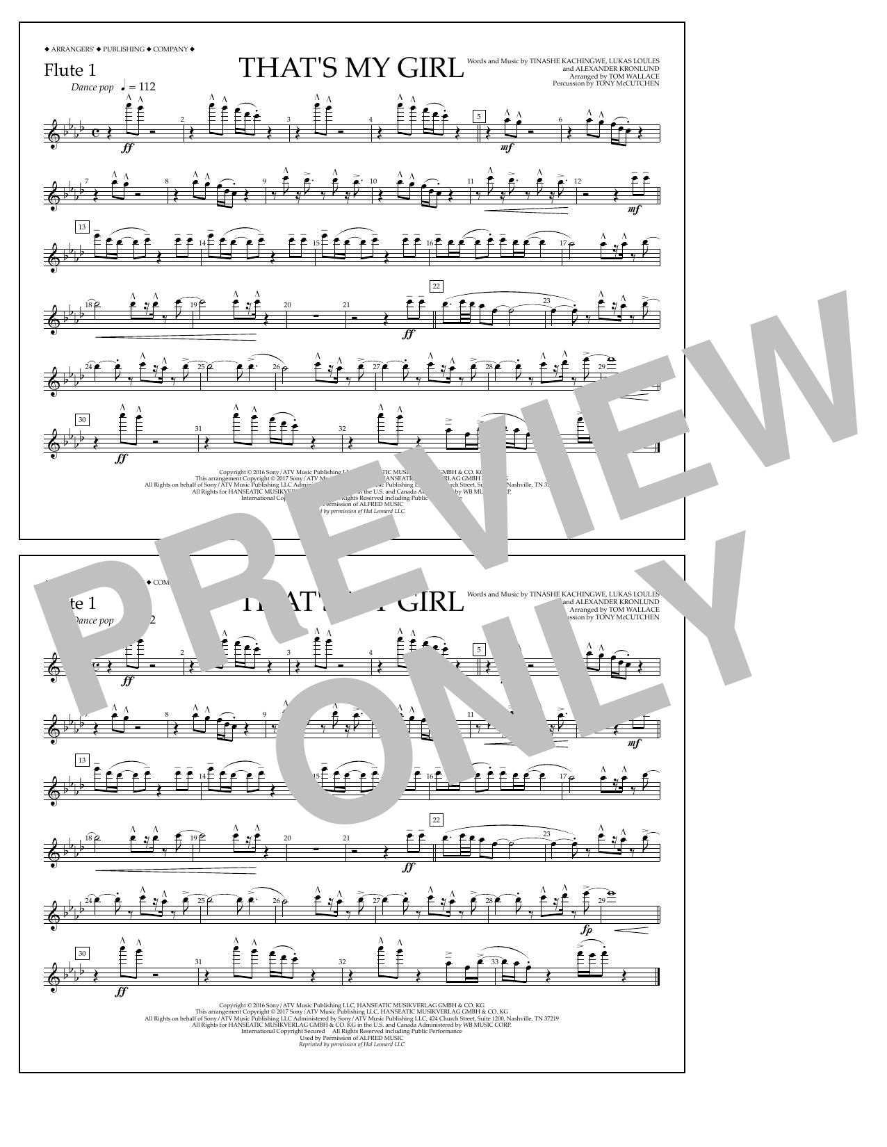 Tom Wallace That's My Girl - Flute 1 Sheet Music Notes & Chords for Marching Band - Download or Print PDF