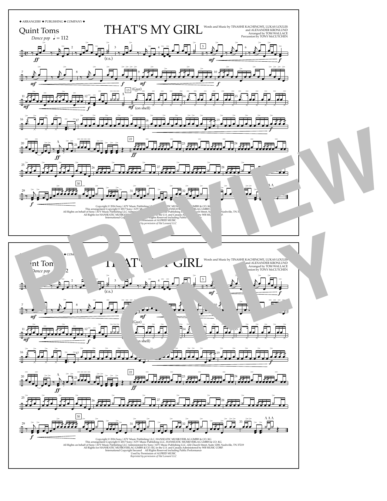 Tom Wallace That's My Girl - Quint-Toms Sheet Music Notes & Chords for Marching Band - Download or Print PDF