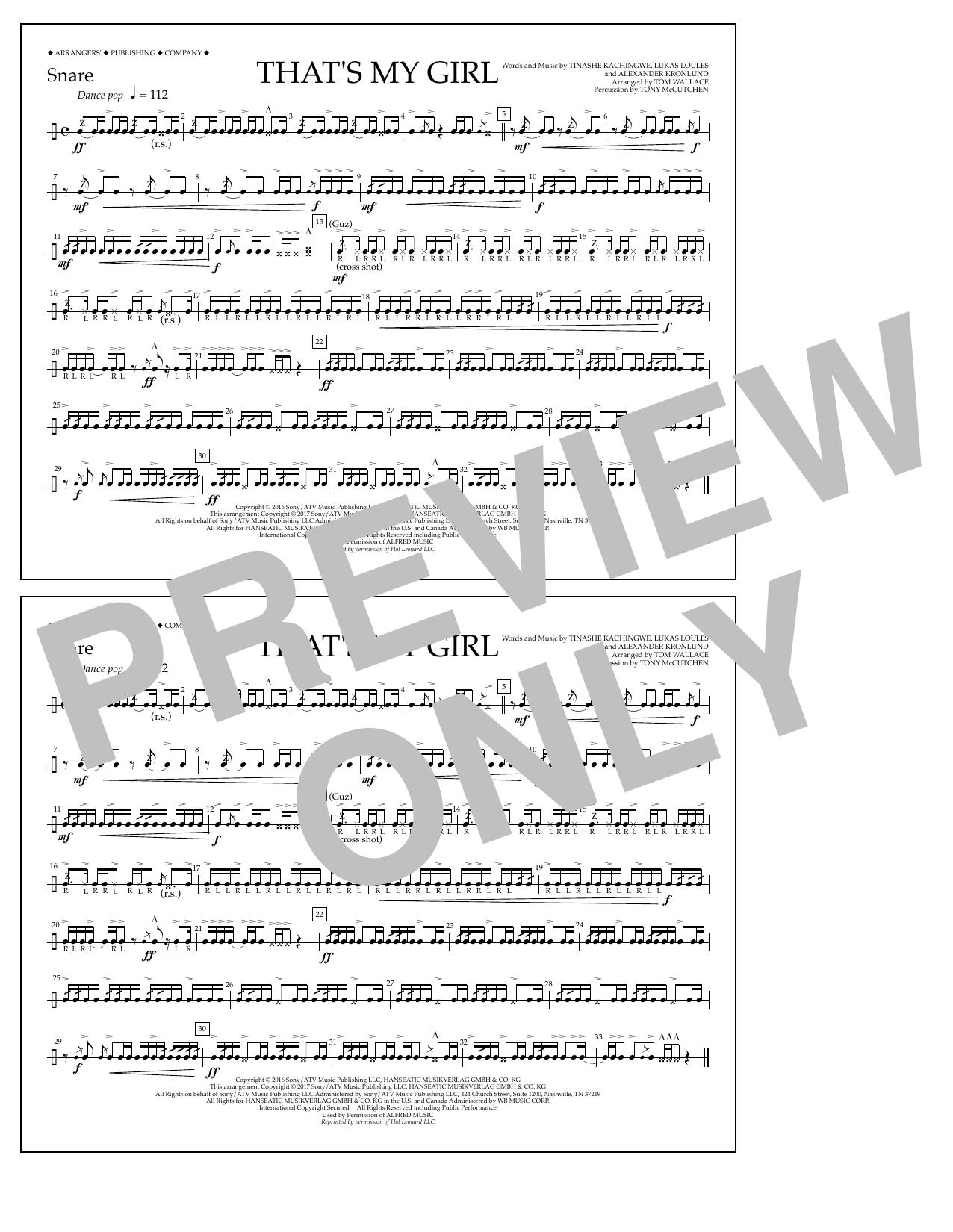 Tom Wallace That's My Girl - Snare Sheet Music Notes & Chords for Marching Band - Download or Print PDF