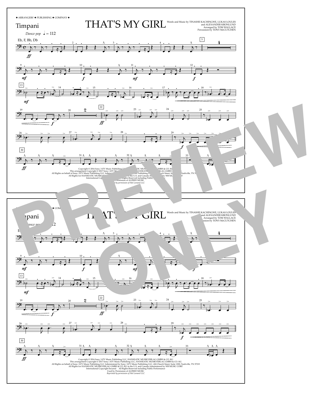 Tom Wallace That's My Girl - Timpani Sheet Music Notes & Chords for Marching Band - Download or Print PDF