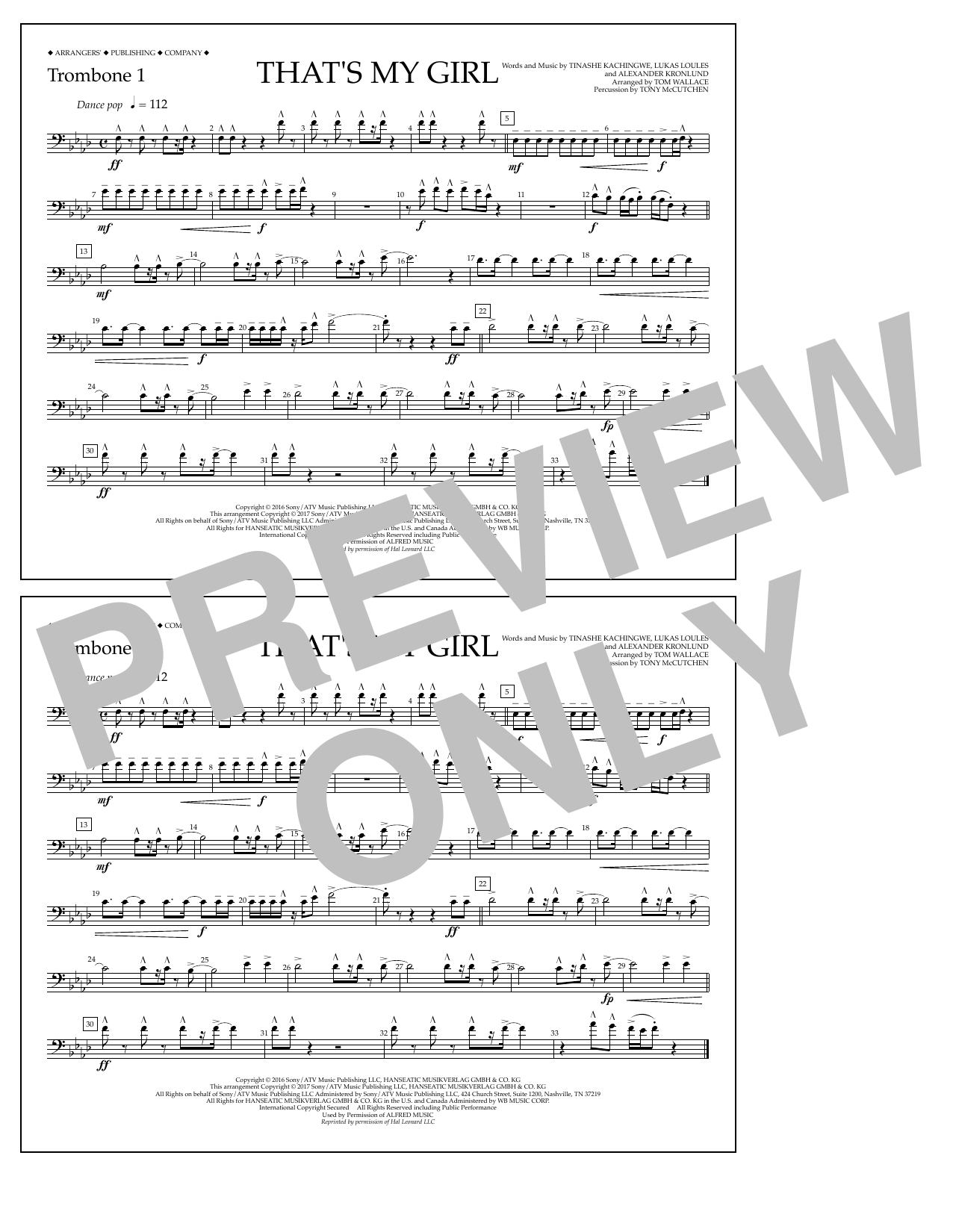 Tom Wallace That's My Girl - Trombone 1 Sheet Music Notes & Chords for Marching Band - Download or Print PDF
