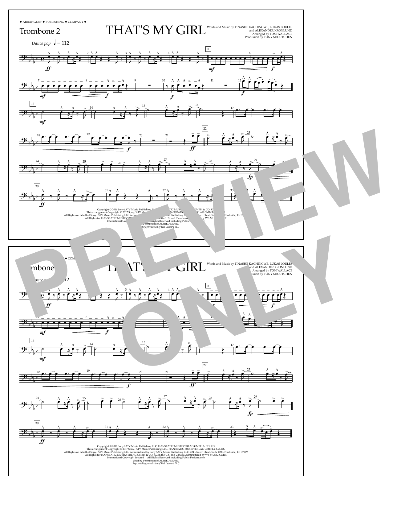 Tom Wallace That's My Girl - Trombone 2 Sheet Music Notes & Chords for Marching Band - Download or Print PDF