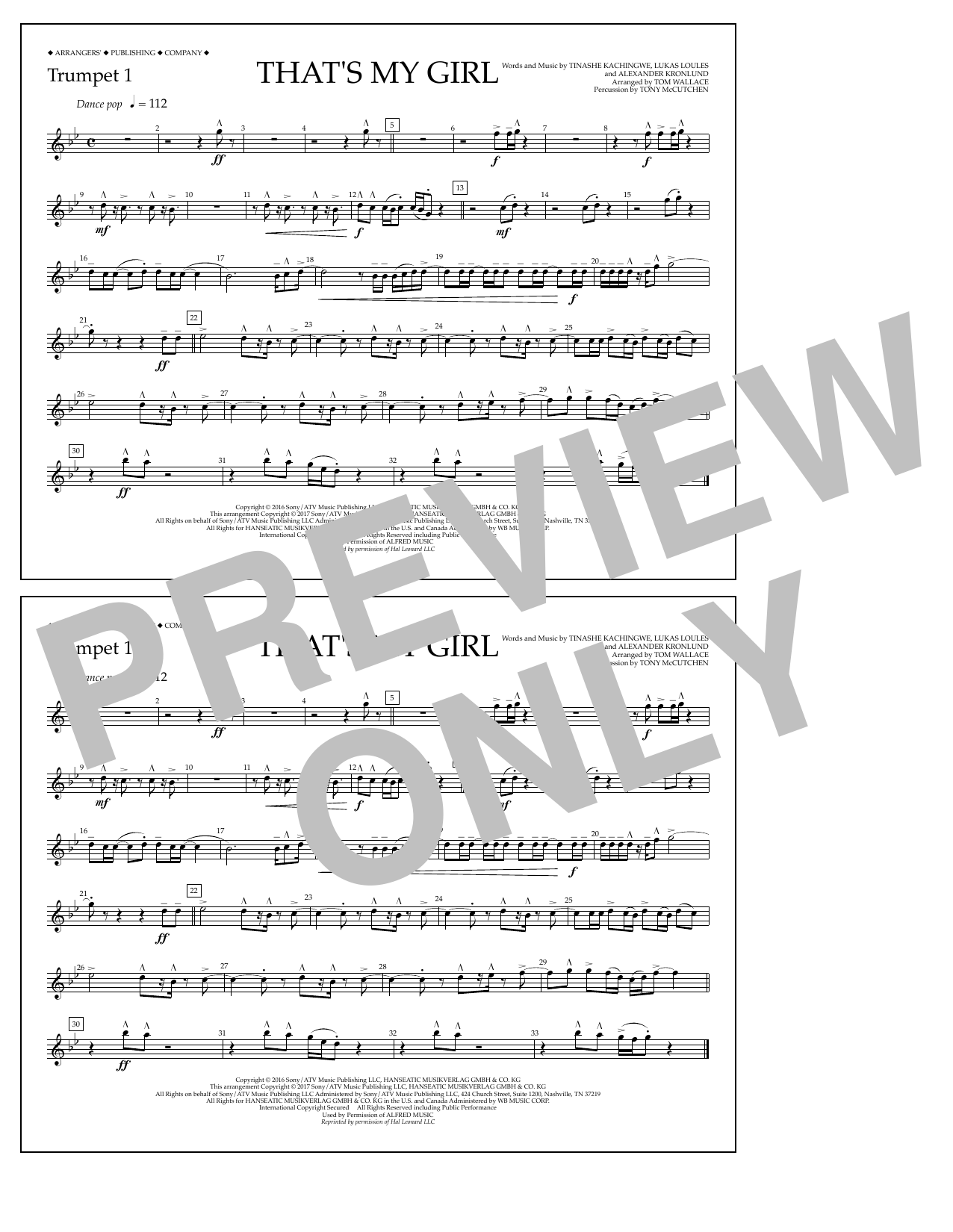 Tom Wallace That's My Girl - Trumpet 1 Sheet Music Notes & Chords for Marching Band - Download or Print PDF