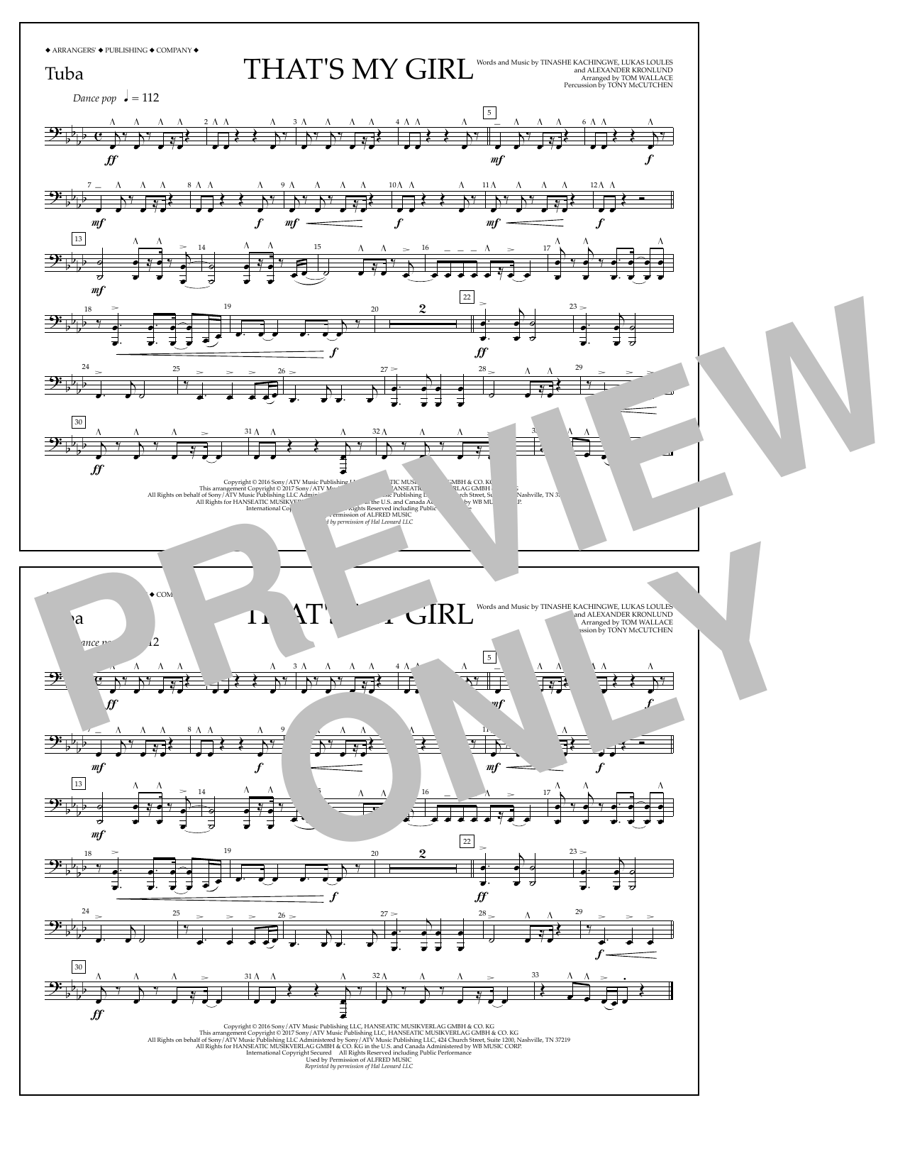 Tom Wallace That's My Girl - Tuba Sheet Music Notes & Chords for Marching Band - Download or Print PDF