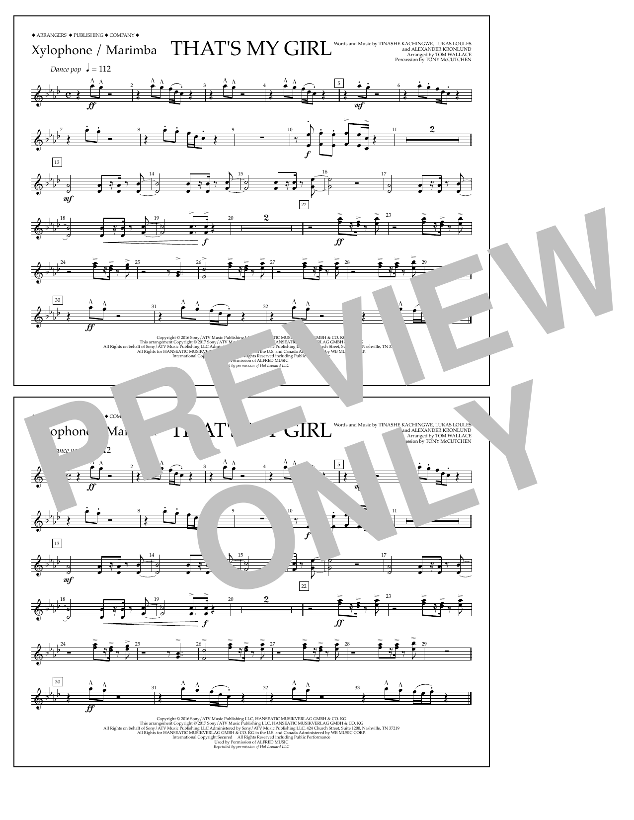 Tom Wallace That's My Girl - Xylophone/Marimba Sheet Music Notes & Chords for Marching Band - Download or Print PDF