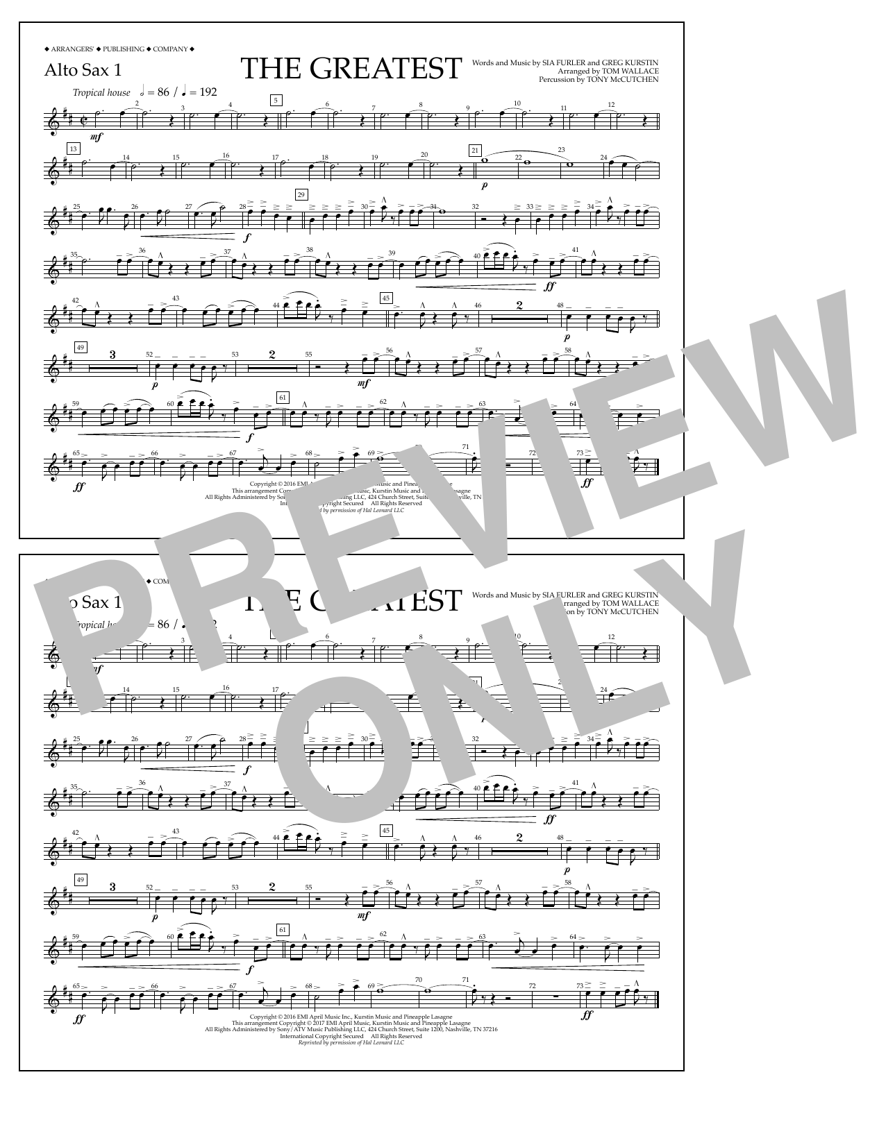 Tom Wallace The Greatest - Alto Sax 1 Sheet Music Notes & Chords for Marching Band - Download or Print PDF
