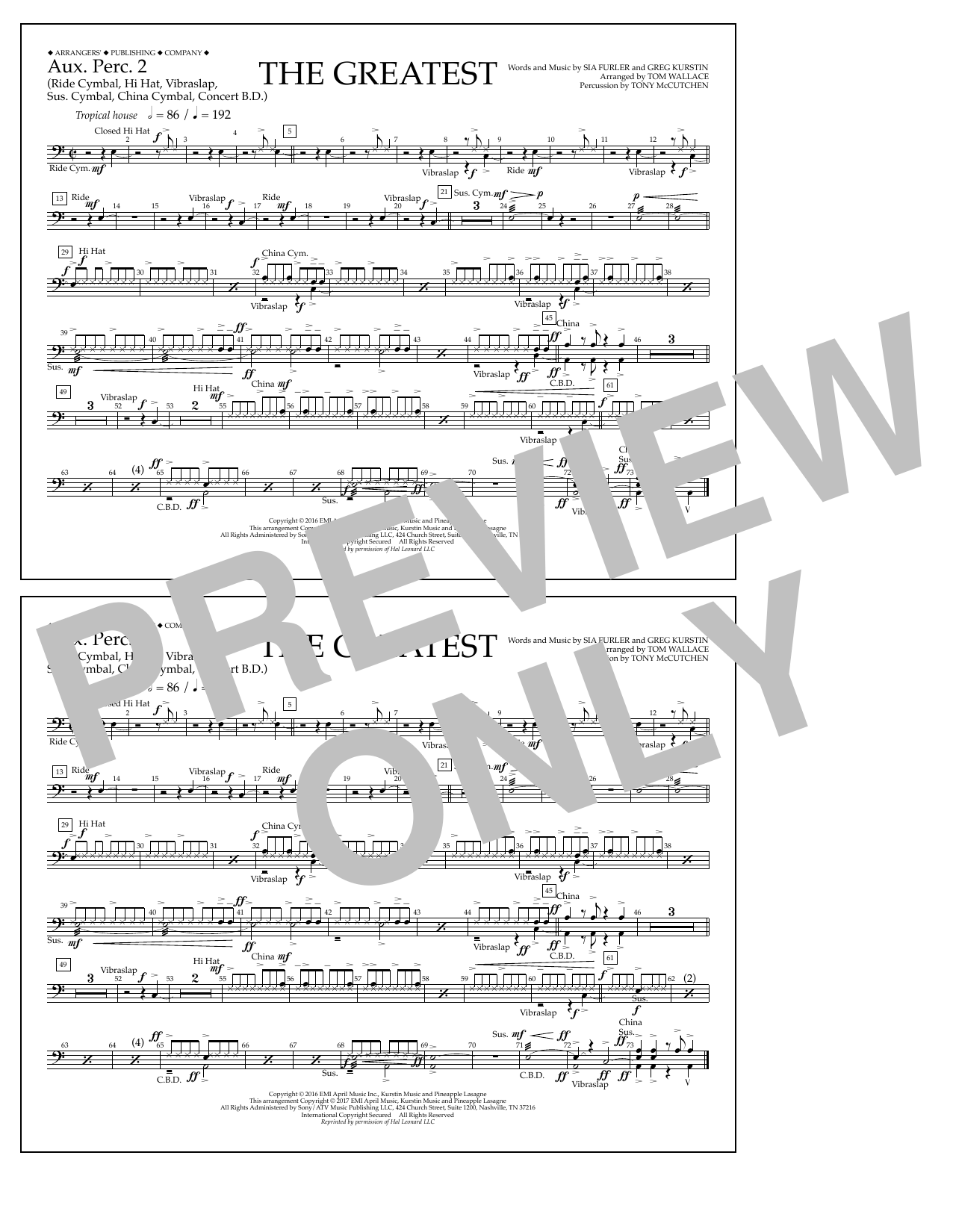 Tom Wallace The Greatest - Aux. Perc. 2 Sheet Music Notes & Chords for Marching Band - Download or Print PDF