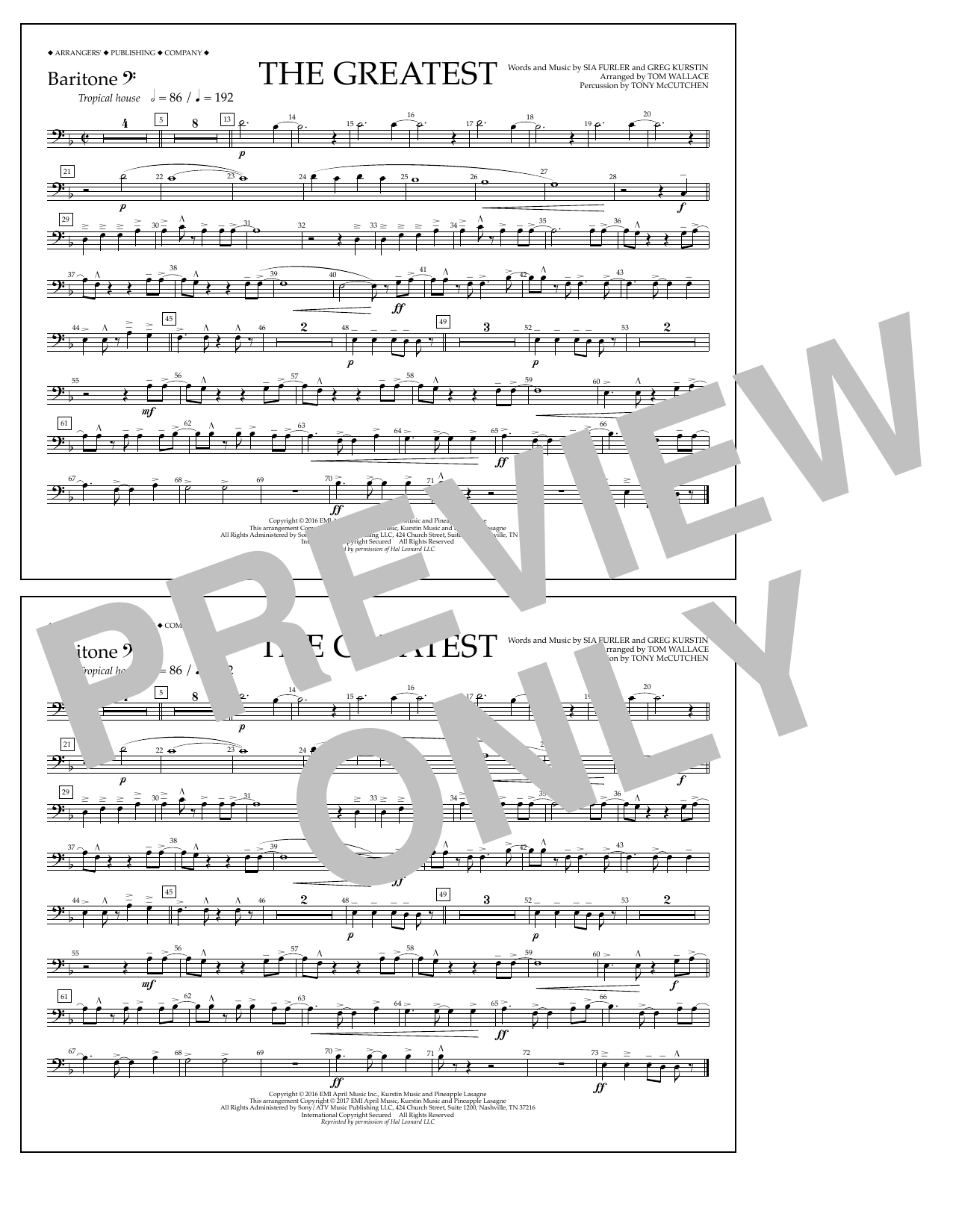 Tom Wallace The Greatest - Baritone B.C. Sheet Music Notes & Chords for Marching Band - Download or Print PDF