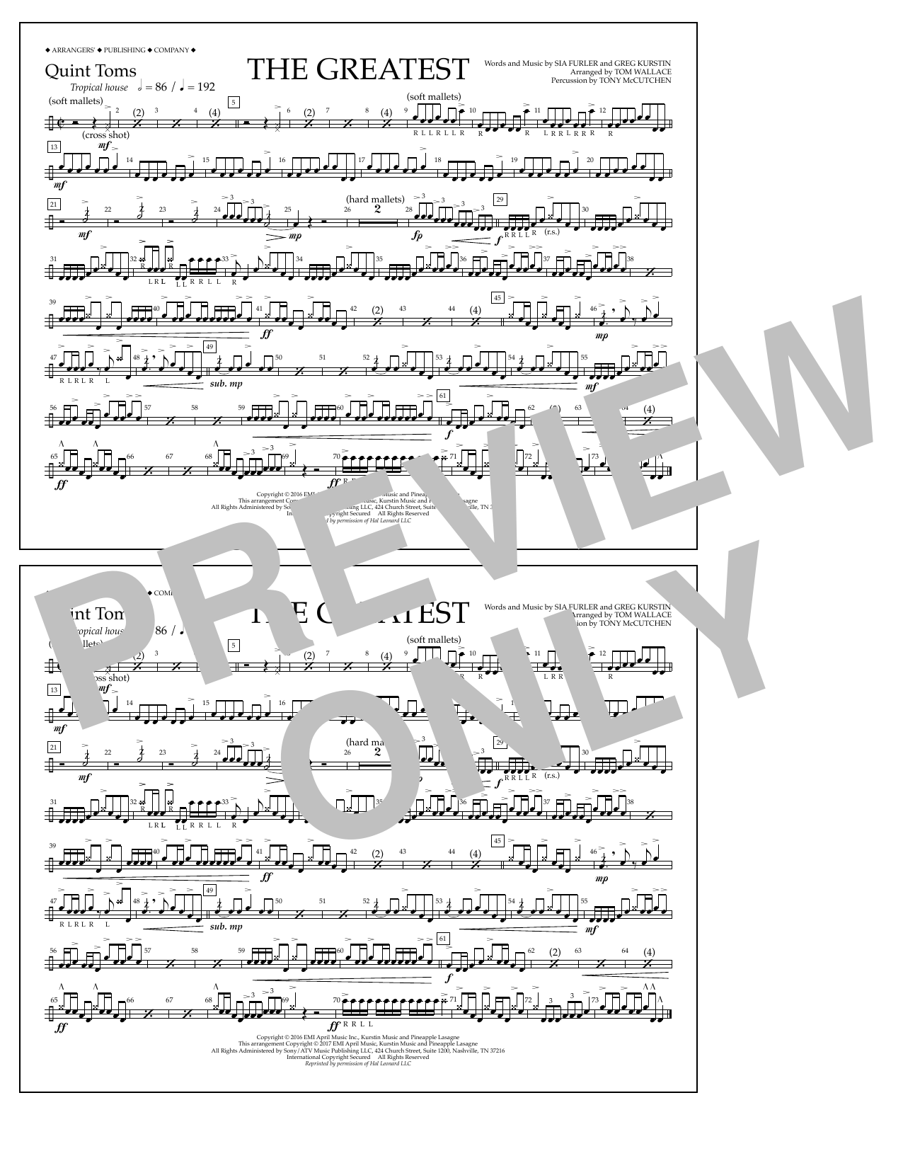Tom Wallace The Greatest - Quint-Toms Sheet Music Notes & Chords for Marching Band - Download or Print PDF