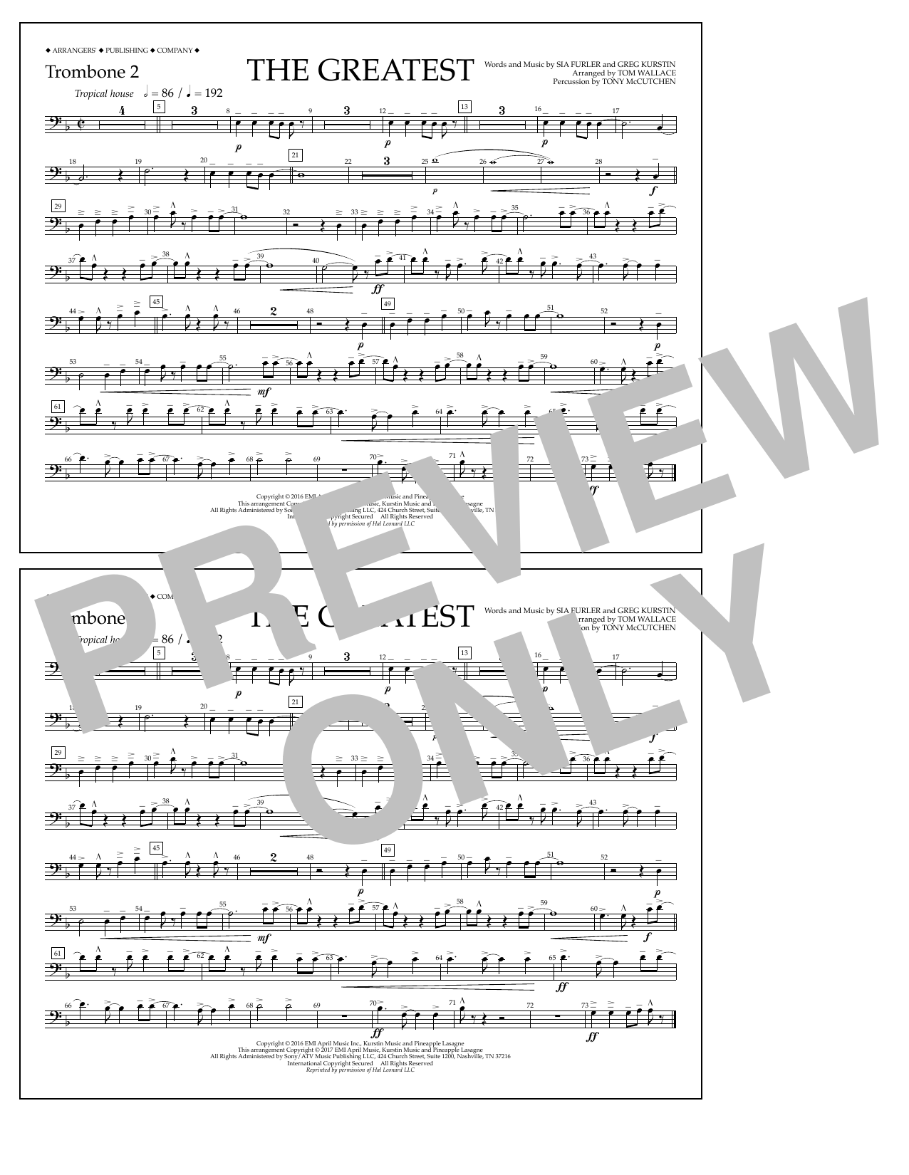 Tom Wallace The Greatest - Trombone 2 Sheet Music Notes & Chords for Marching Band - Download or Print PDF