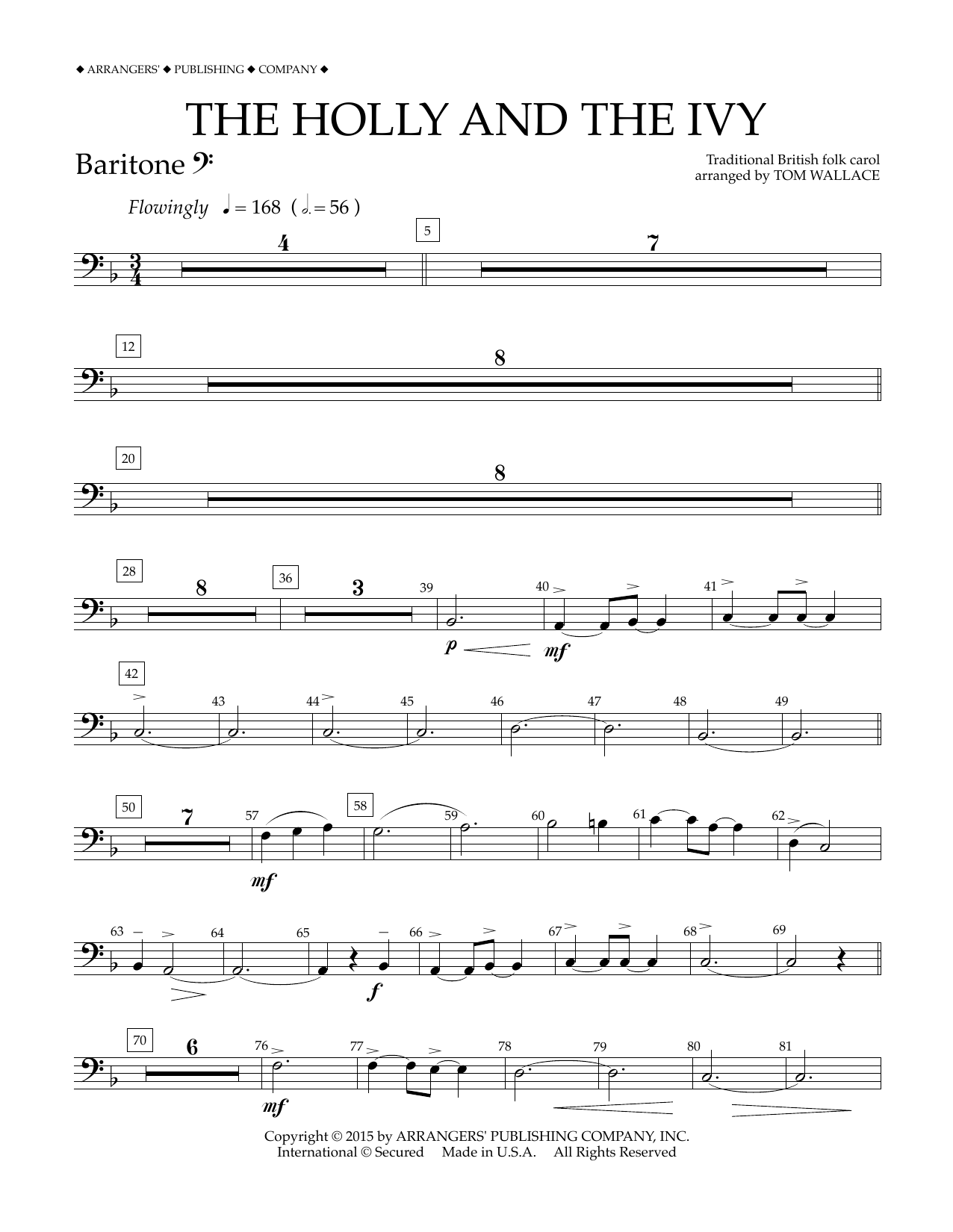 Tom Wallace The Holly and the Ivy - Baritone B.C. Sheet Music Notes & Chords for Concert Band - Download or Print PDF