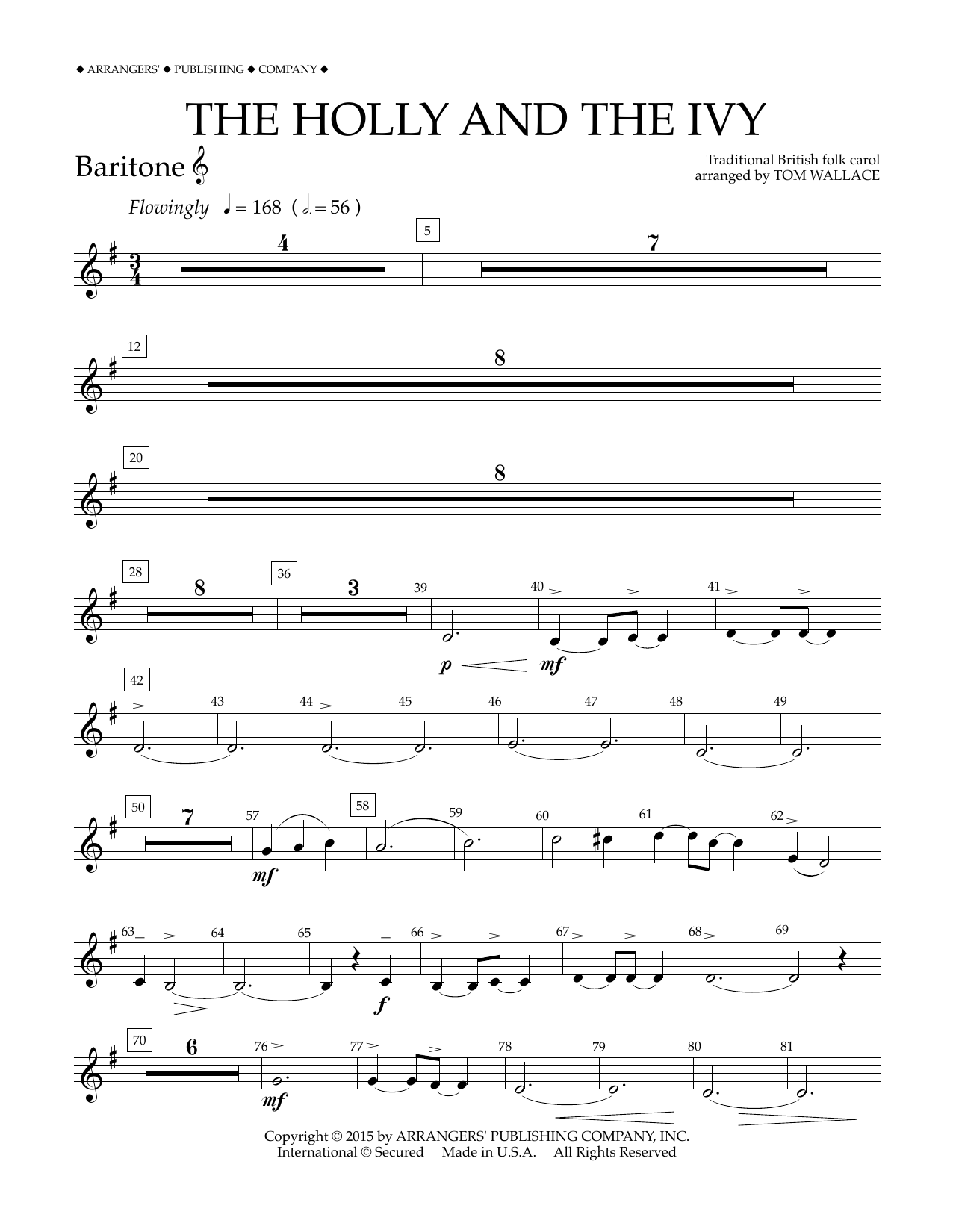 Tom Wallace The Holly and the Ivy - Baritone T.C. Sheet Music Notes & Chords for Concert Band - Download or Print PDF