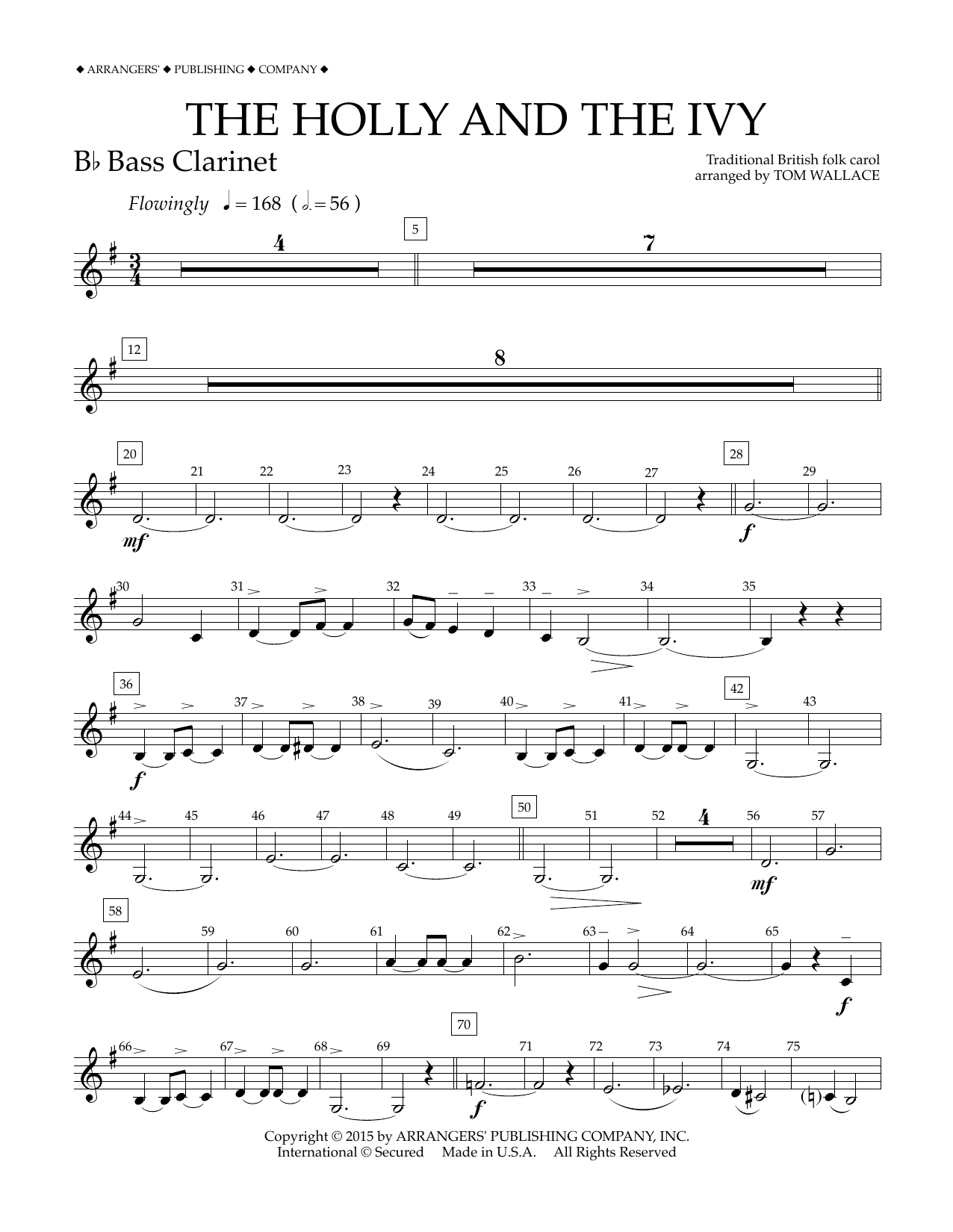 Tom Wallace The Holly and the Ivy - Bb Bass Clarinet Sheet Music Notes & Chords for Concert Band - Download or Print PDF