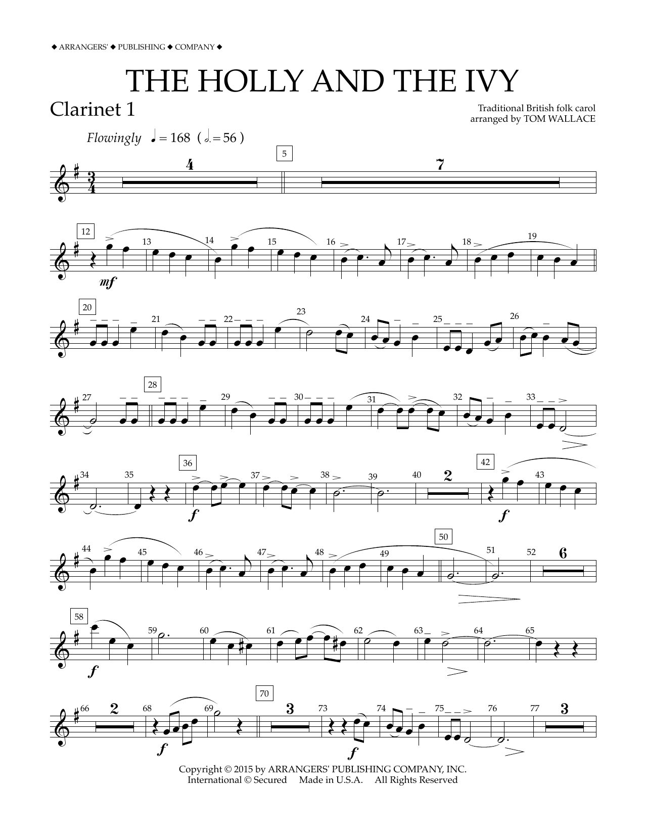 Tom Wallace The Holly and the Ivy - Bb Clarinet 1 Sheet Music Notes & Chords for Concert Band - Download or Print PDF