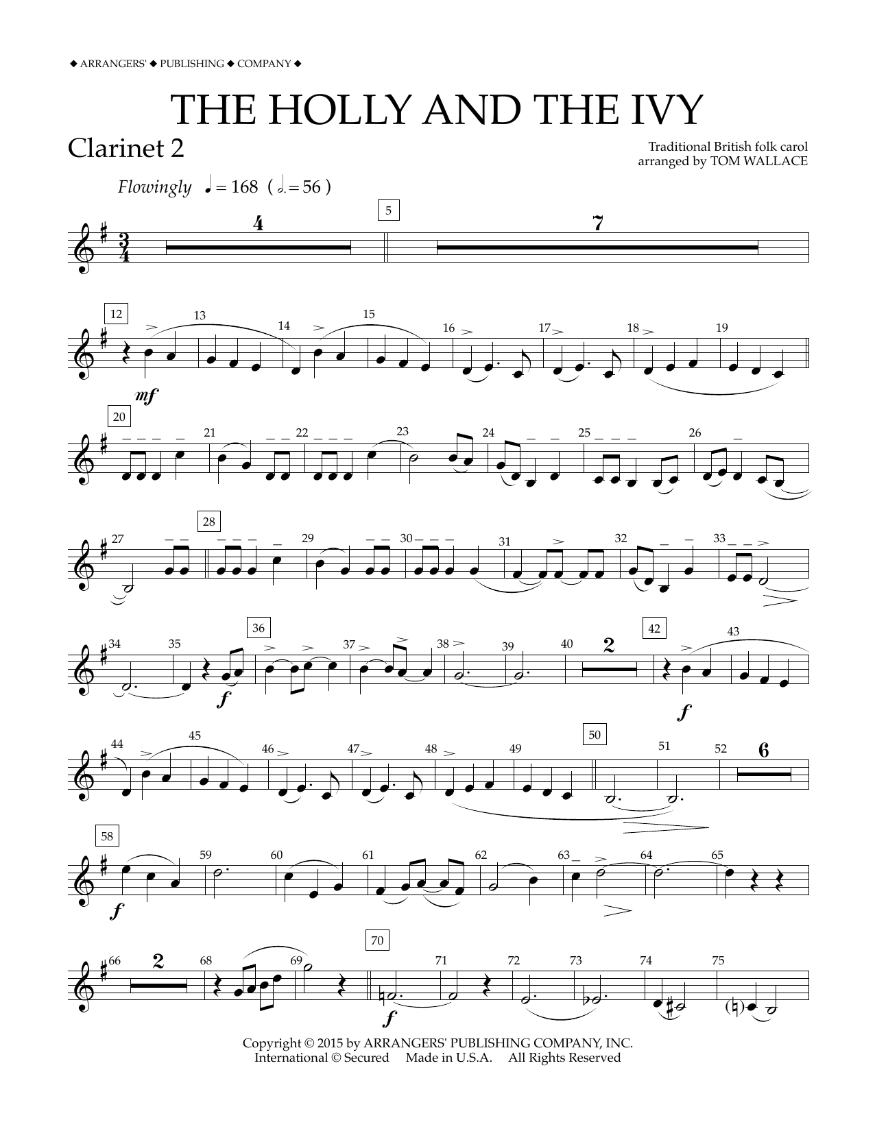 Tom Wallace The Holly and the Ivy - Bb Clarinet 2 Sheet Music Notes & Chords for Concert Band - Download or Print PDF
