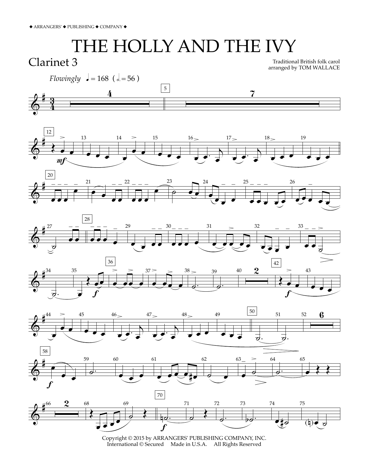 Tom Wallace The Holly and the Ivy - Bb Clarinet 3 Sheet Music Notes & Chords for Concert Band - Download or Print PDF