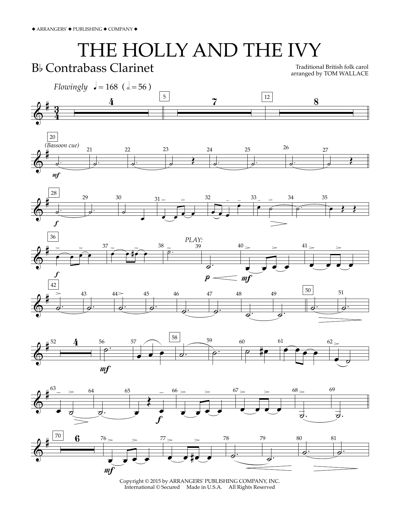 Tom Wallace The Holly and the Ivy - Bb Contrabass Clarinet Sheet Music Notes & Chords for Concert Band - Download or Print PDF