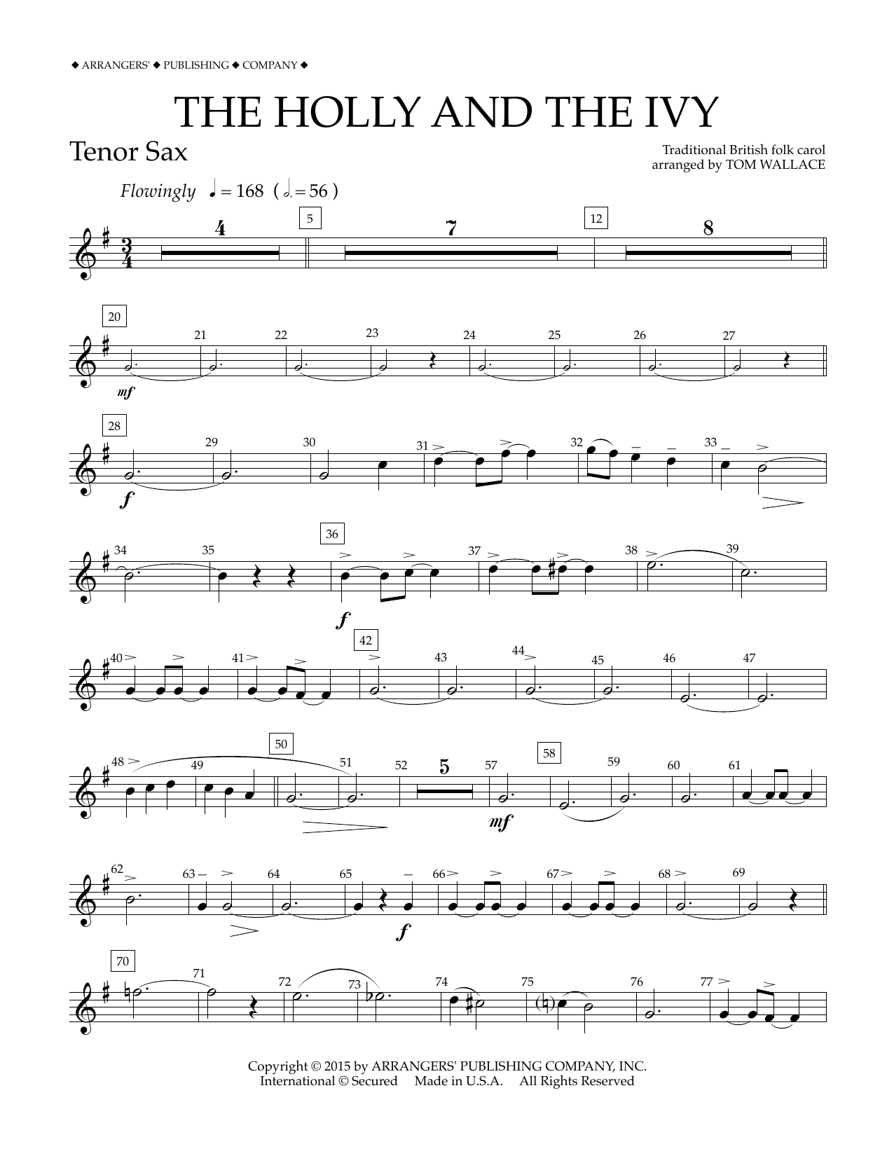 Tom Wallace The Holly and the Ivy - Bb Tenor Saxophone Sheet Music Notes & Chords for Concert Band - Download or Print PDF