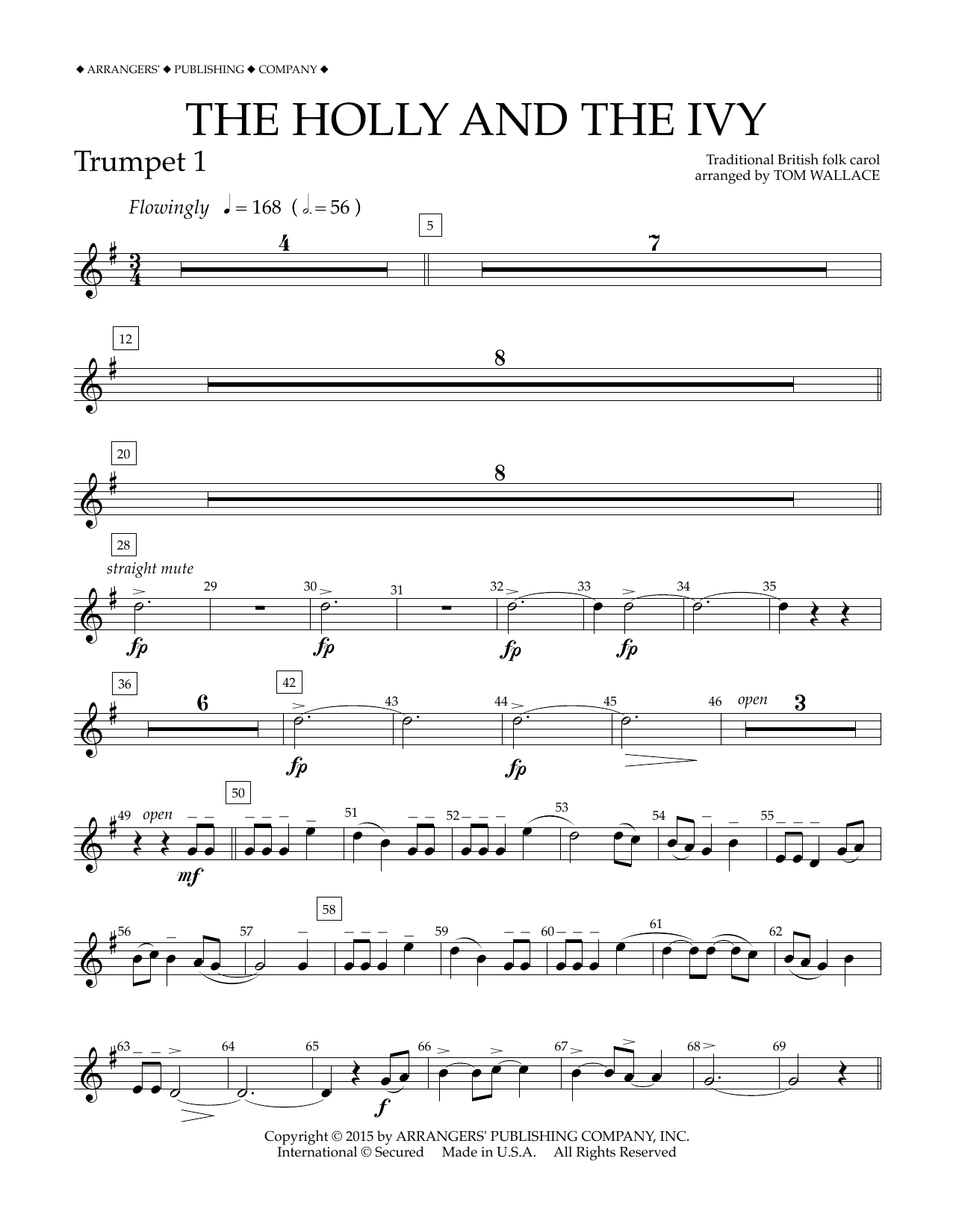 Tom Wallace The Holly and the Ivy - Bb Trumpet 1 Sheet Music Notes & Chords for Concert Band - Download or Print PDF