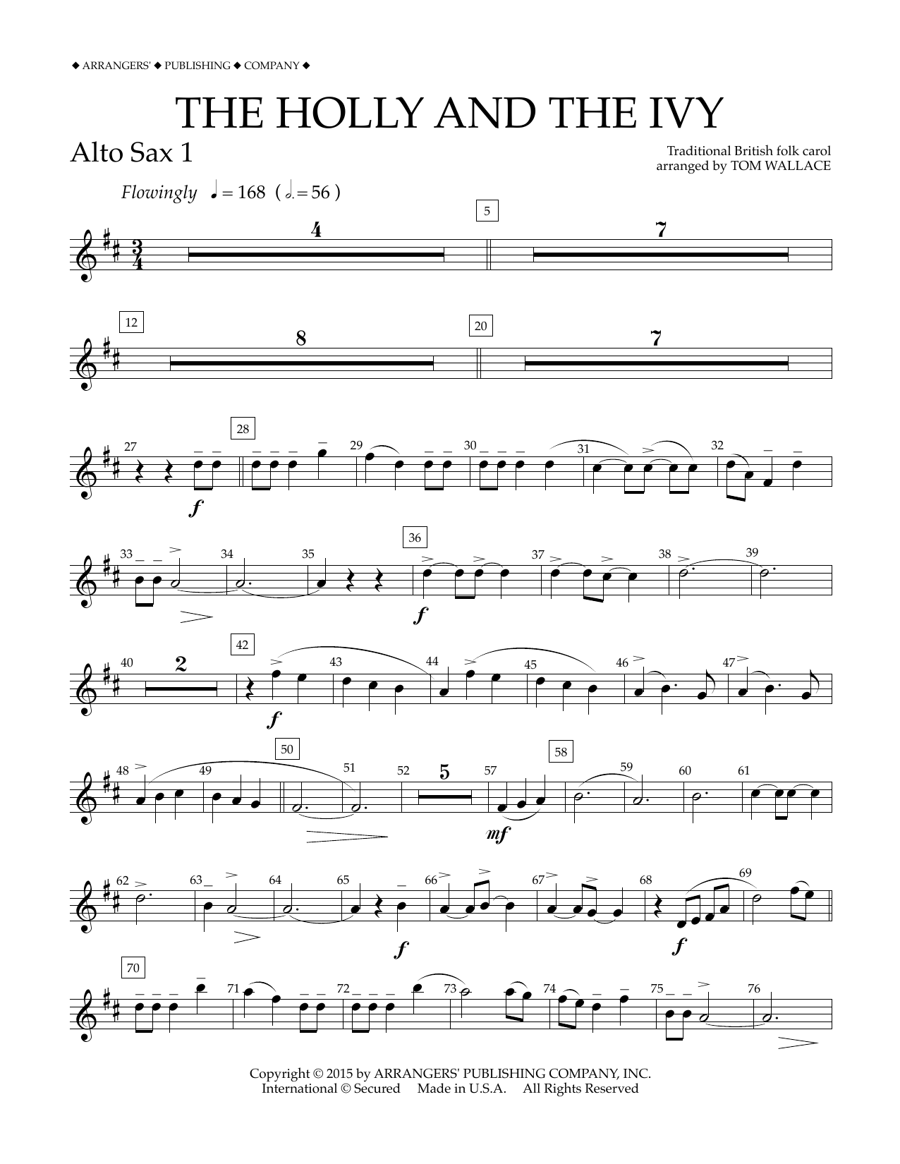 Tom Wallace The Holly and the Ivy - Eb Alto Saxophone 1 Sheet Music Notes & Chords for Concert Band - Download or Print PDF