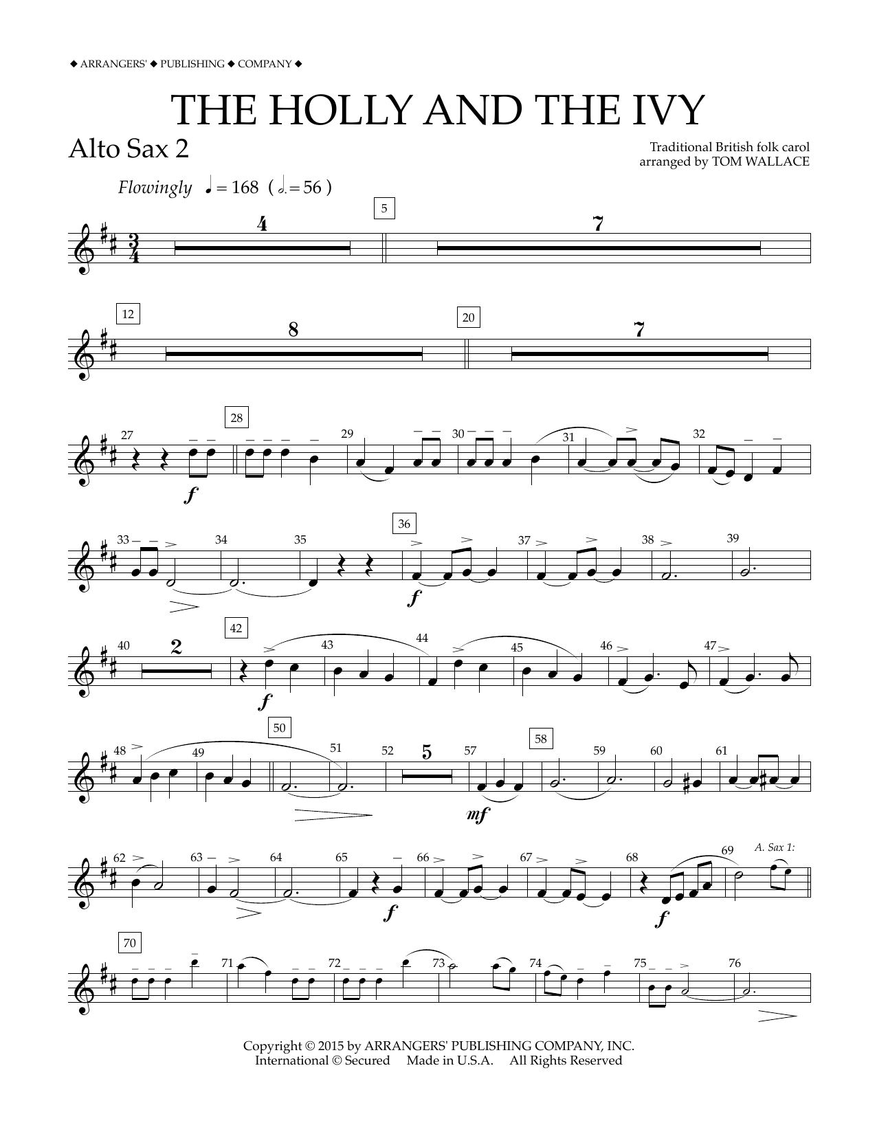 Tom Wallace The Holly and the Ivy - Eb Alto Saxophone 2 Sheet Music Notes & Chords for Concert Band - Download or Print PDF