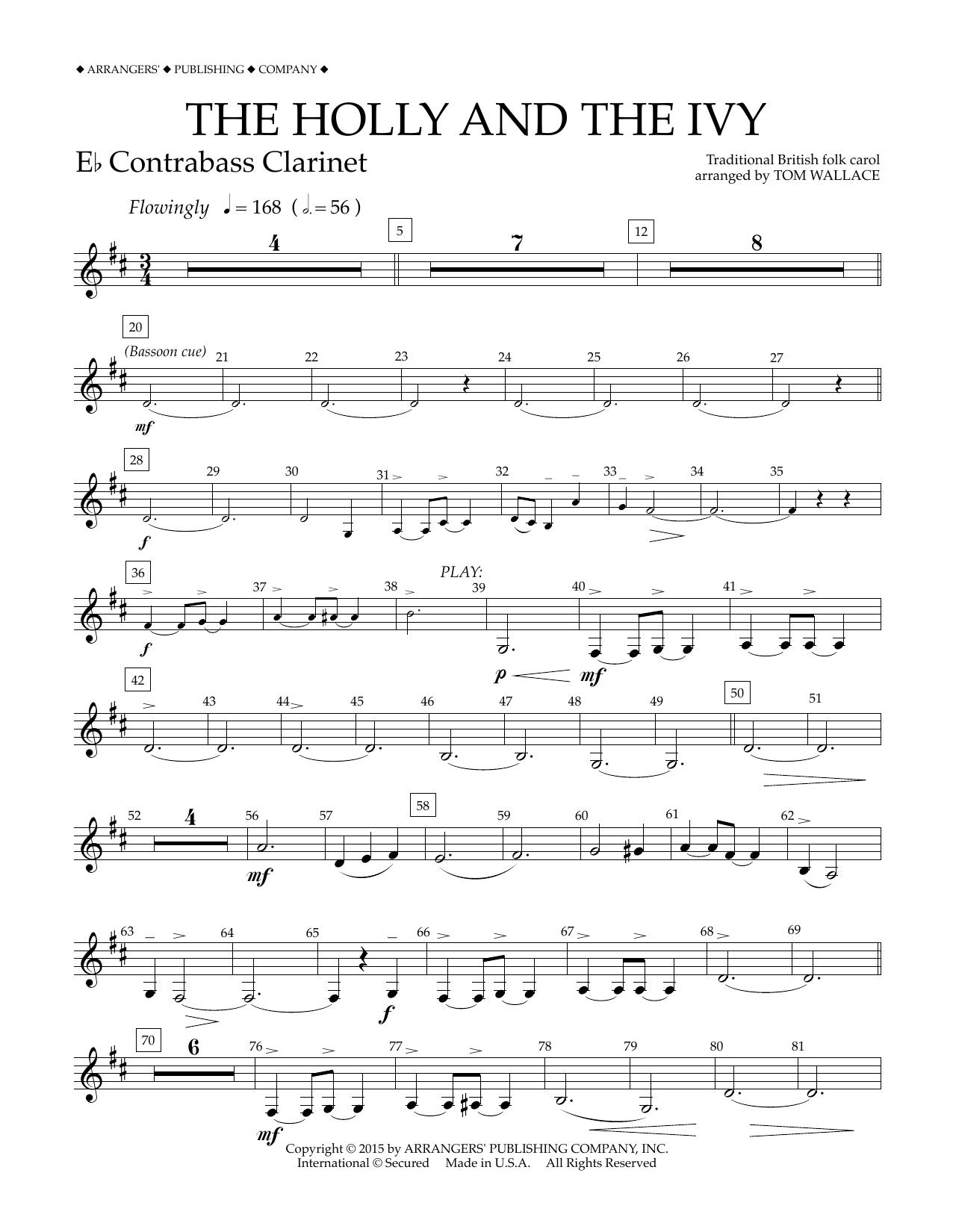 Tom Wallace The Holly and the Ivy - Eb Contra Bass Clarinet Sheet Music Notes & Chords for Concert Band - Download or Print PDF