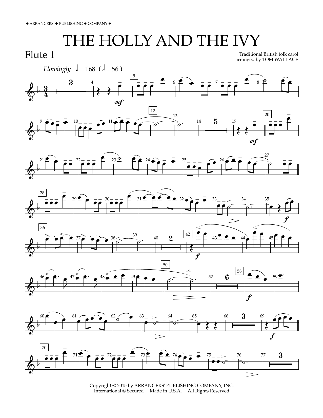 Tom Wallace The Holly and the Ivy - Flute 1 Sheet Music Notes & Chords for Concert Band - Download or Print PDF