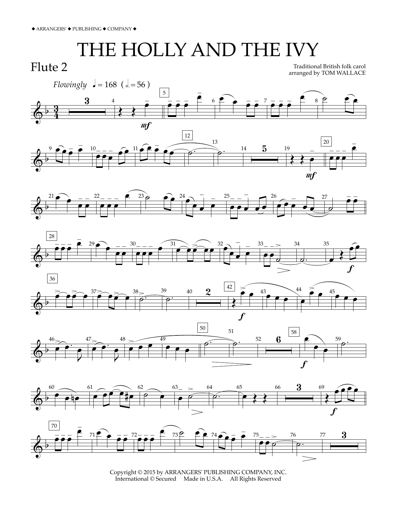 Tom Wallace The Holly and the Ivy - Flute 2 Sheet Music Notes & Chords for Concert Band - Download or Print PDF
