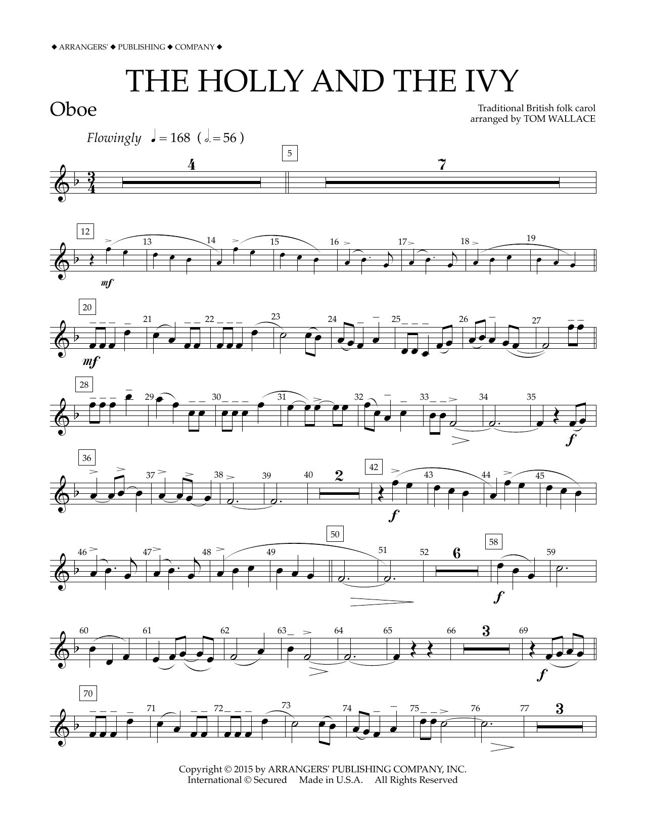 Tom Wallace The Holly and the Ivy - Oboe Sheet Music Notes & Chords for Concert Band - Download or Print PDF