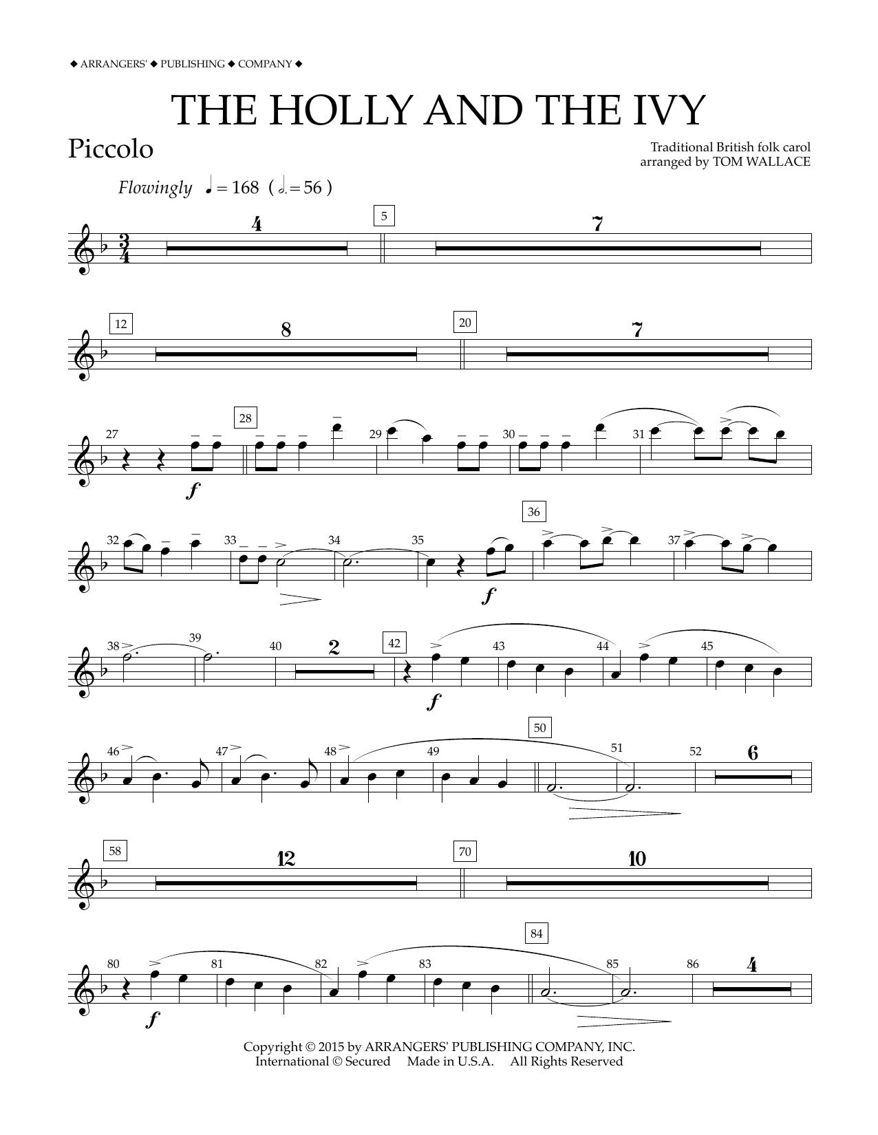 Tom Wallace The Holly and the Ivy - Piccolo Sheet Music Notes & Chords for Concert Band - Download or Print PDF