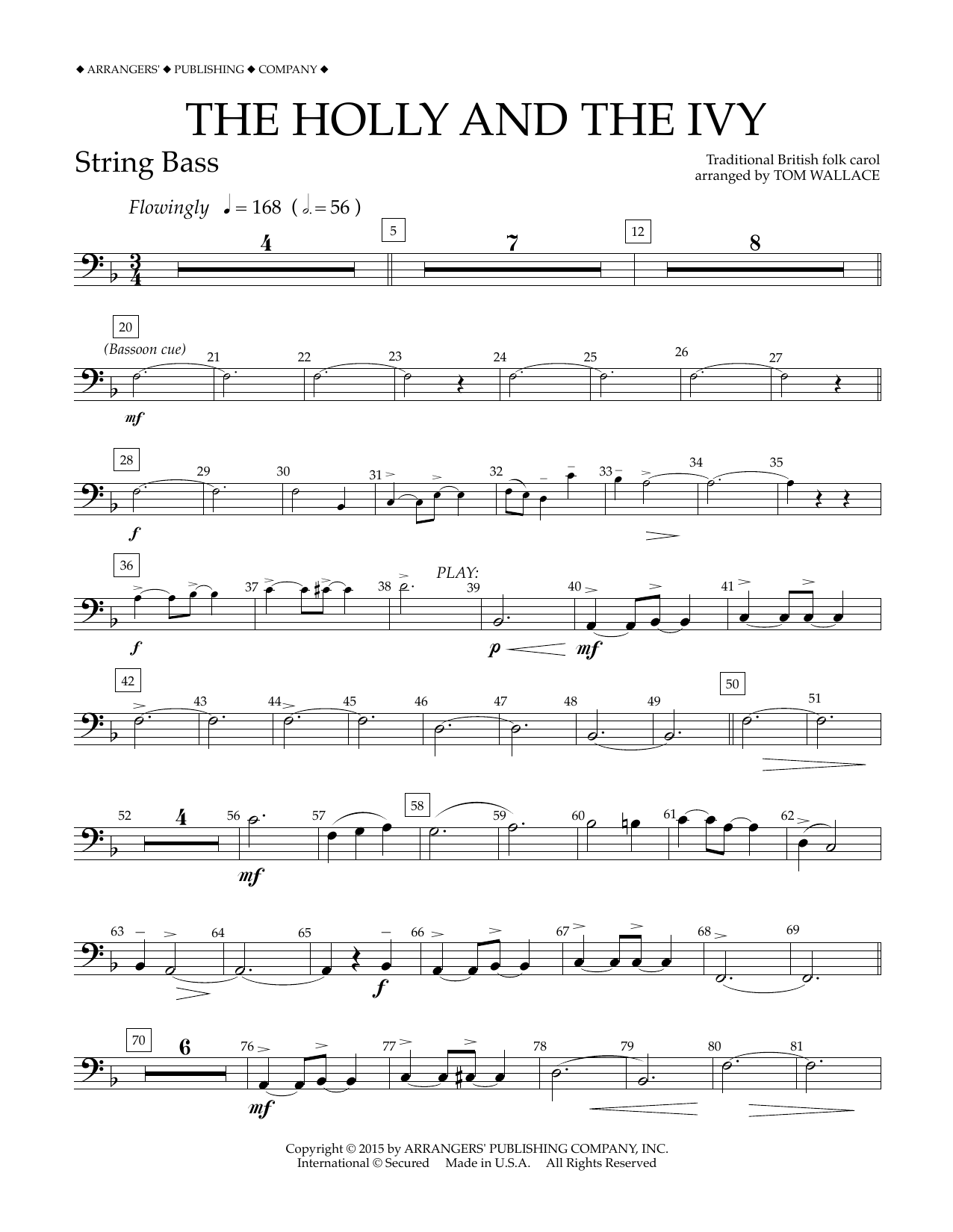 Tom Wallace The Holly and the Ivy - String Bass Sheet Music Notes & Chords for Concert Band - Download or Print PDF