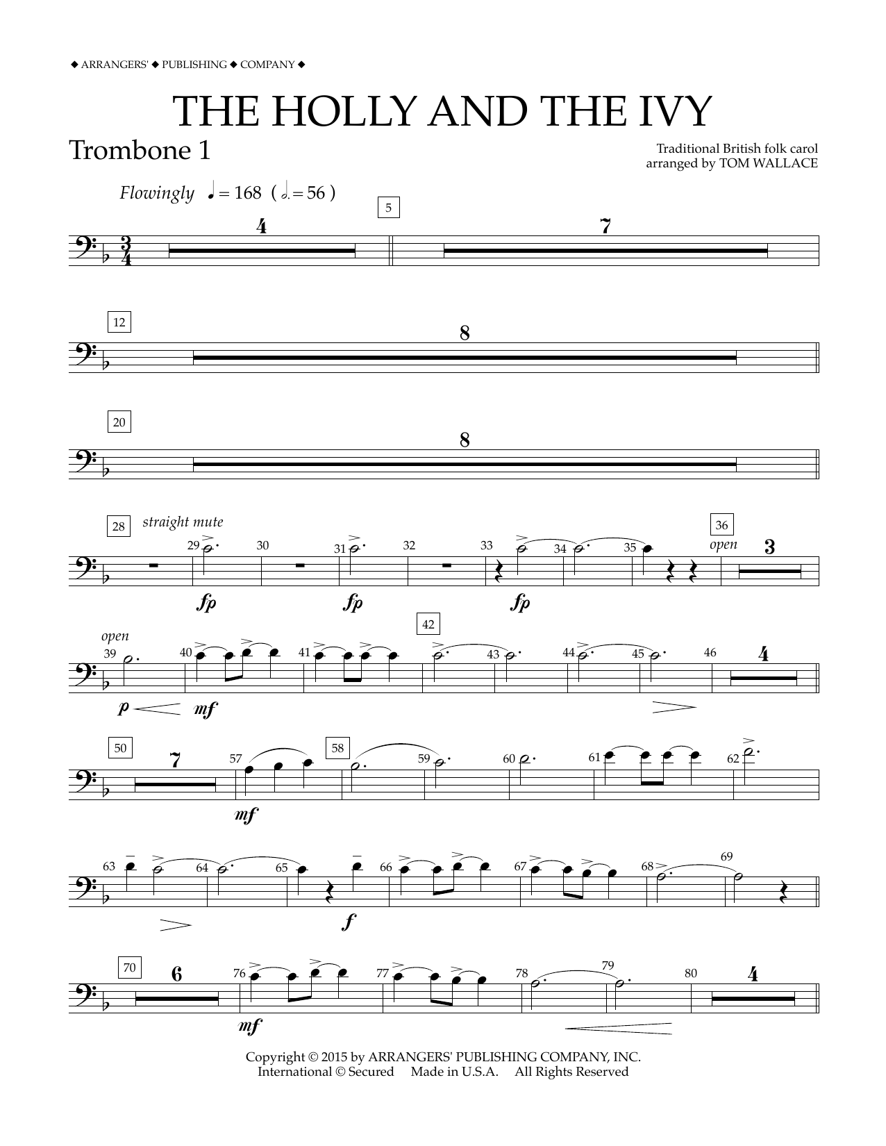 Tom Wallace The Holly and the Ivy - Trombone 1 Sheet Music Notes & Chords for Concert Band - Download or Print PDF
