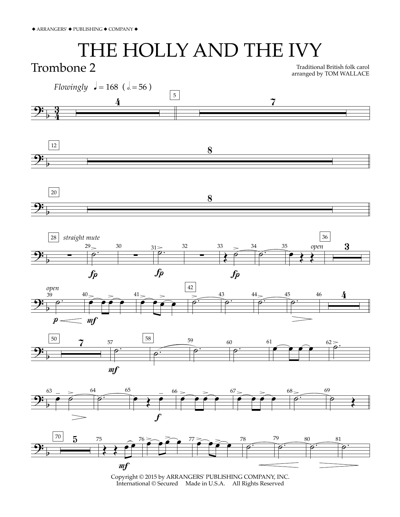 Tom Wallace The Holly and the Ivy - Trombone 2 Sheet Music Notes & Chords for Concert Band - Download or Print PDF