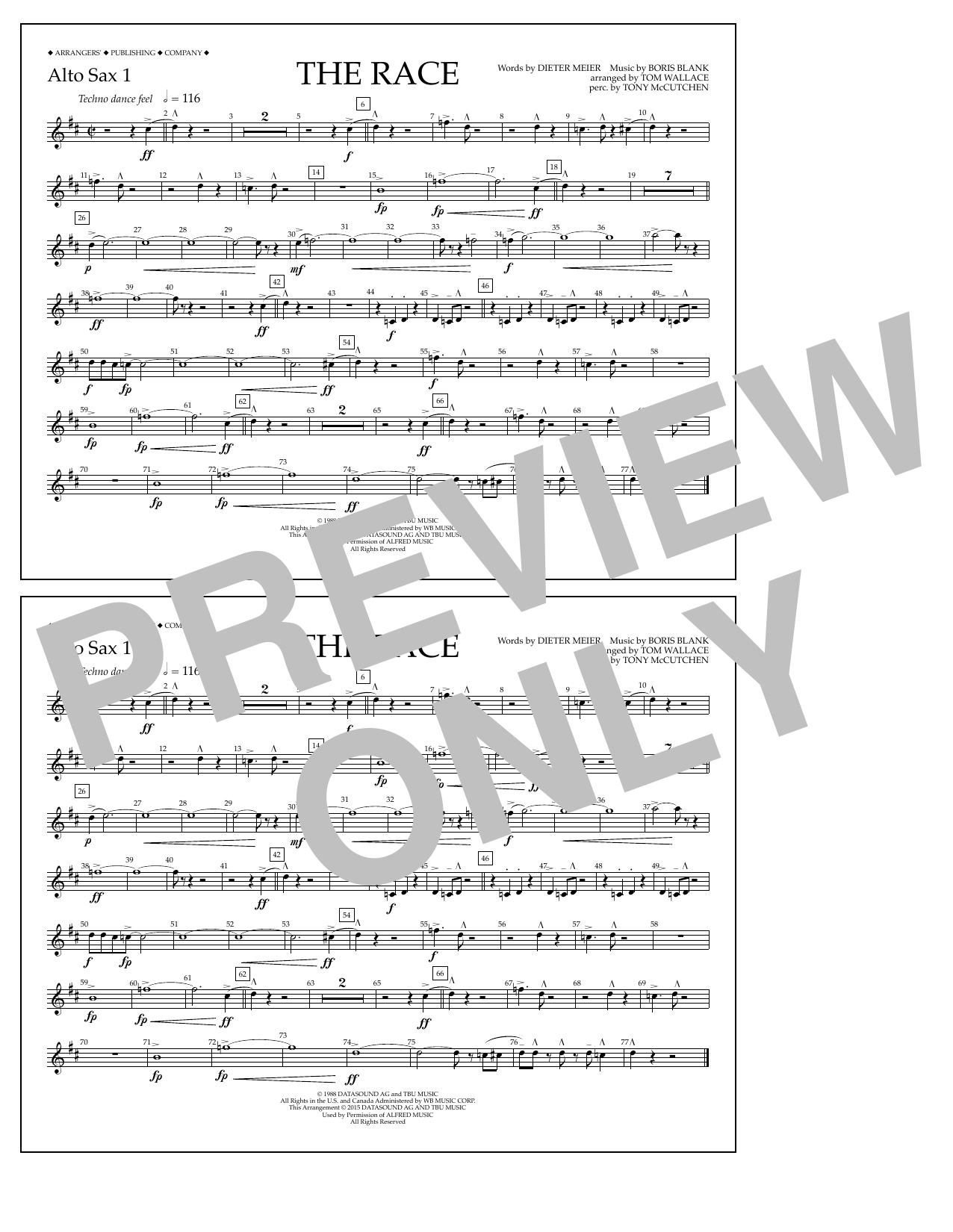 Tom Wallace The Race - Alto Sax 1 Sheet Music Notes & Chords for Marching Band - Download or Print PDF