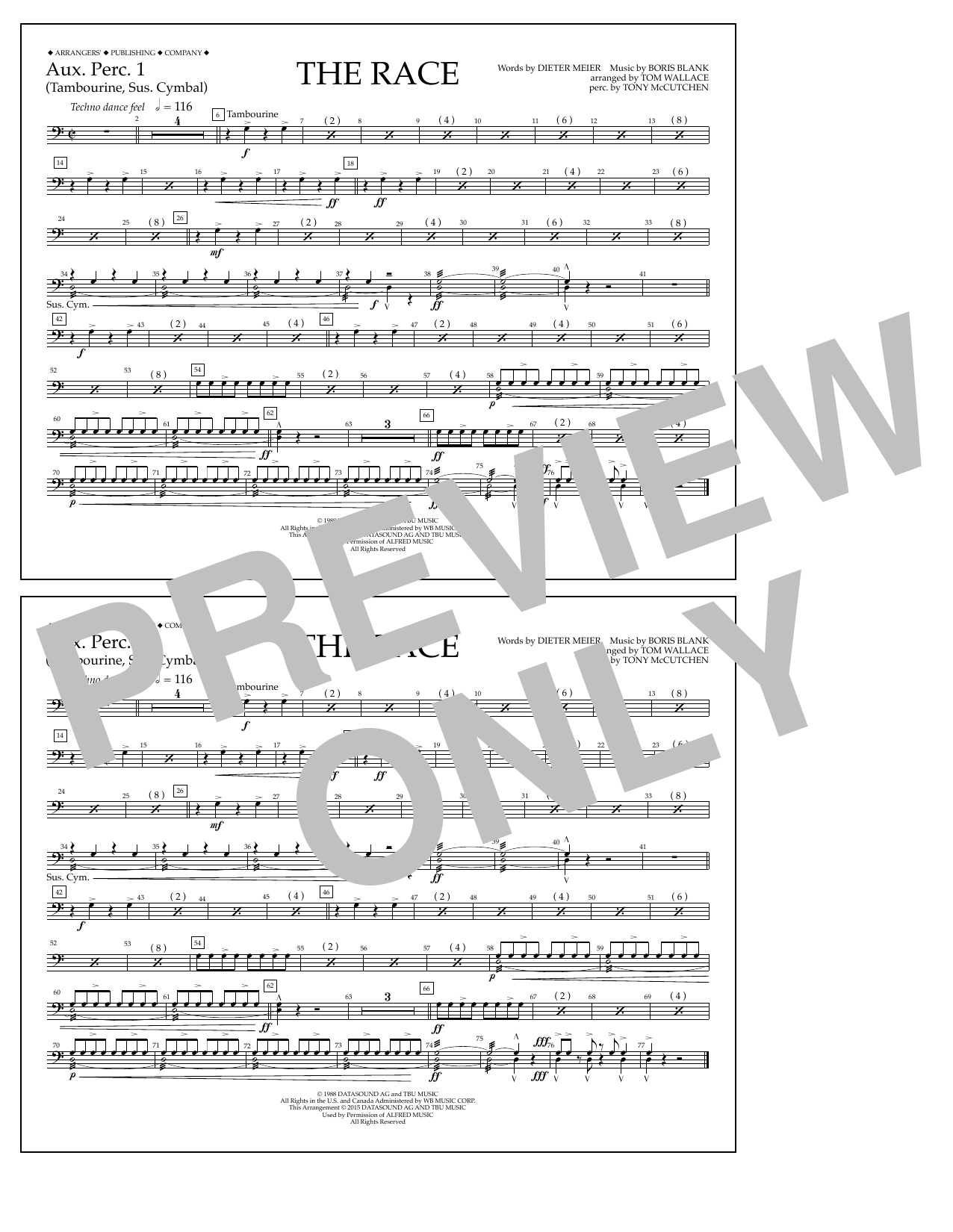 Tom Wallace The Race - Aux. Perc. 1 Sheet Music Notes & Chords for Marching Band - Download or Print PDF