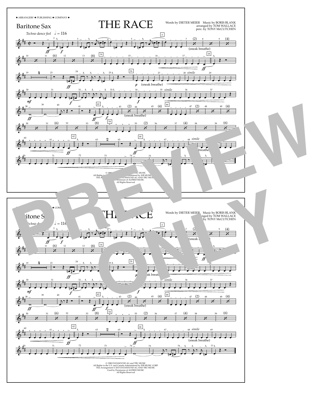 Tom Wallace The Race - Baritone Sax Sheet Music Notes & Chords for Marching Band - Download or Print PDF
