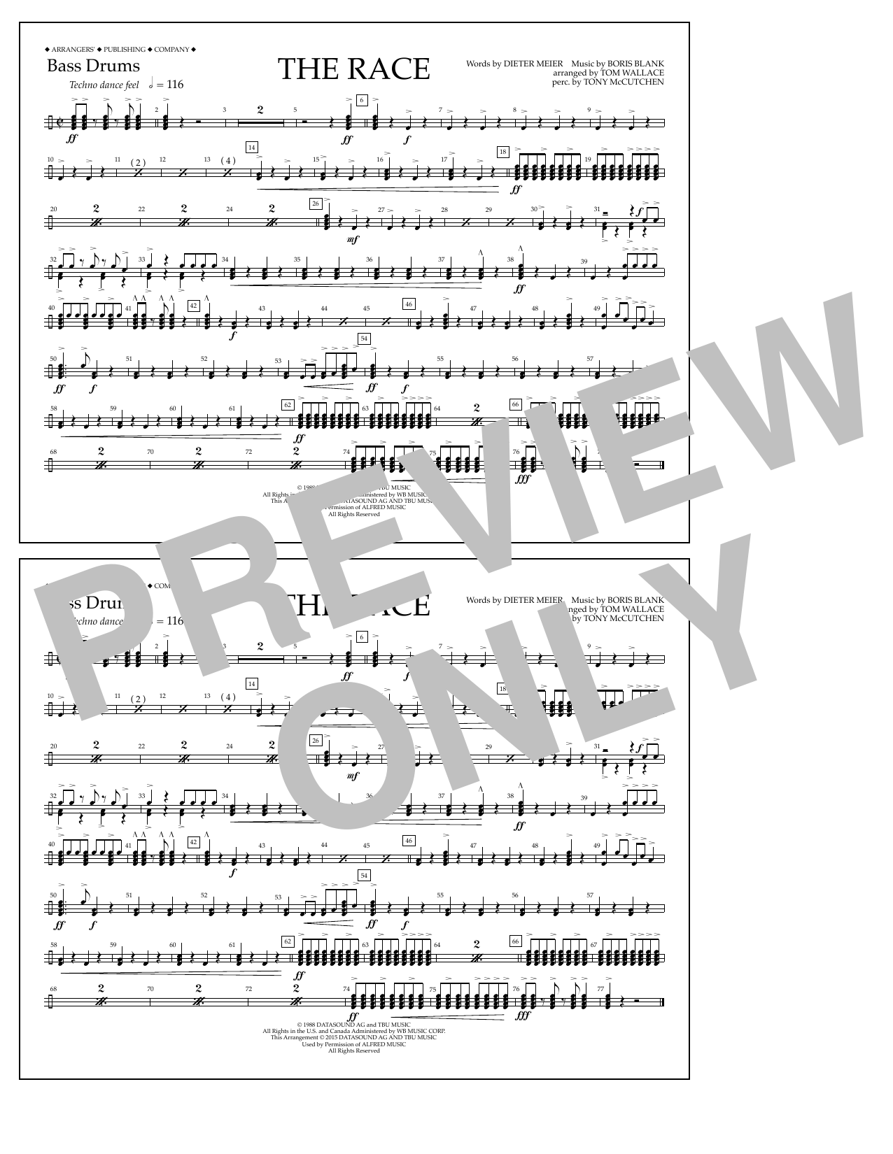 Tom Wallace The Race - Bass Drums Sheet Music Notes & Chords for Marching Band - Download or Print PDF
