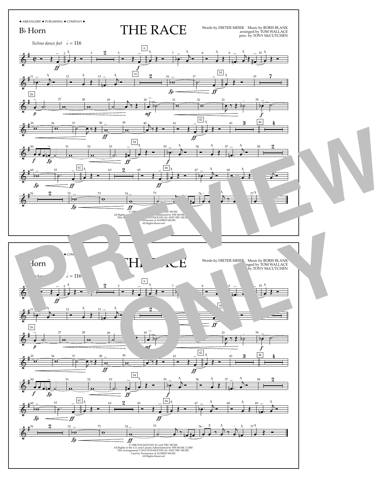 Tom Wallace The Race - Bb Horn Sheet Music Notes & Chords for Marching Band - Download or Print PDF