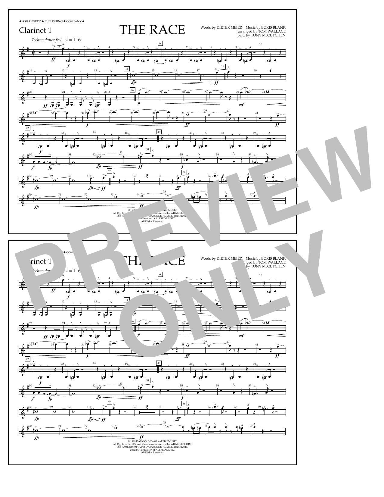 Tom Wallace The Race - Clarinet 1 Sheet Music Notes & Chords for Marching Band - Download or Print PDF